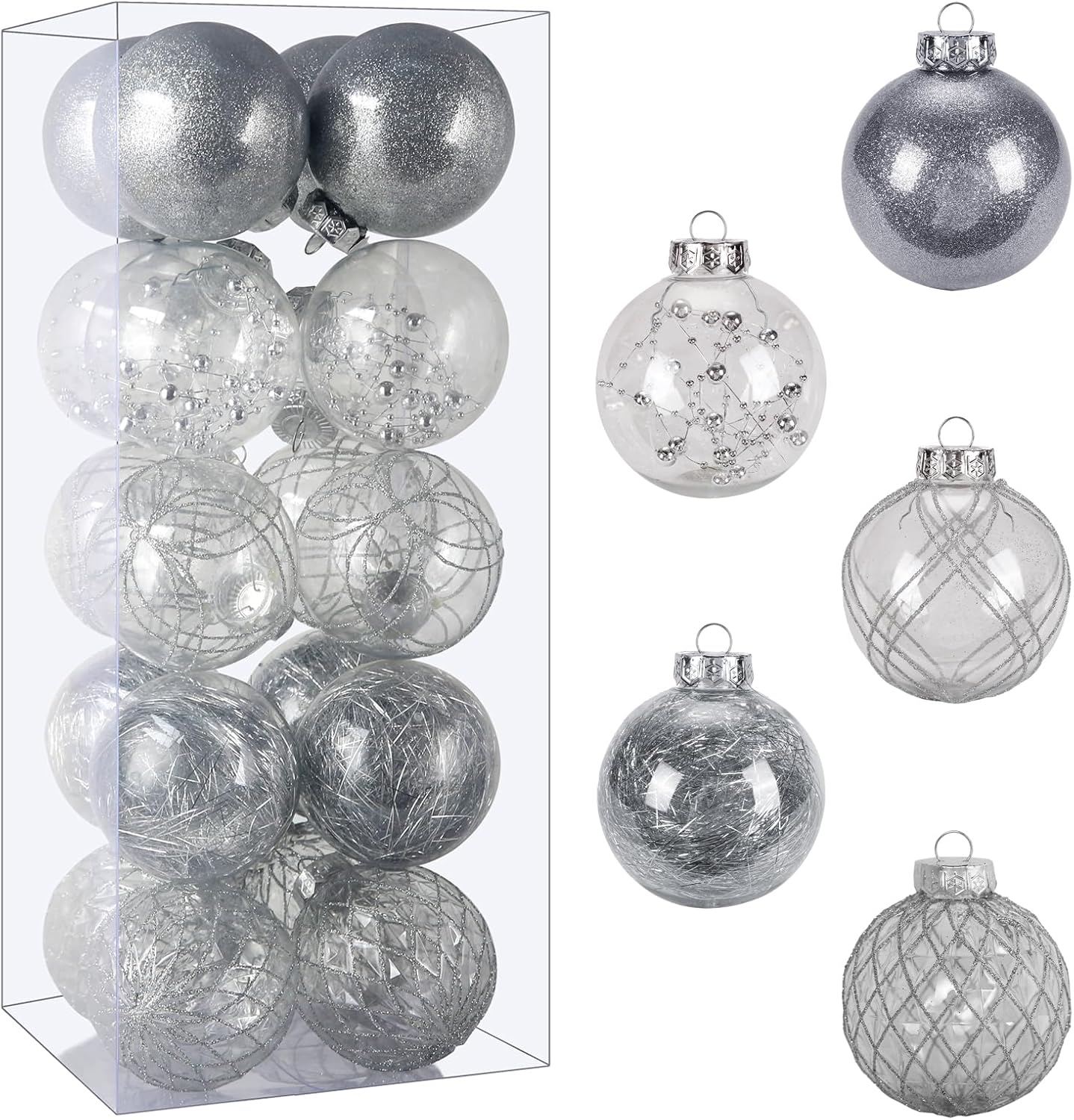Clear Plastic Christmas Ball Ornaments, 30ct 2.36 Inch Champagne Balls for Tree Decoration - Shatterproof for Holiday Wedding Party Gifts