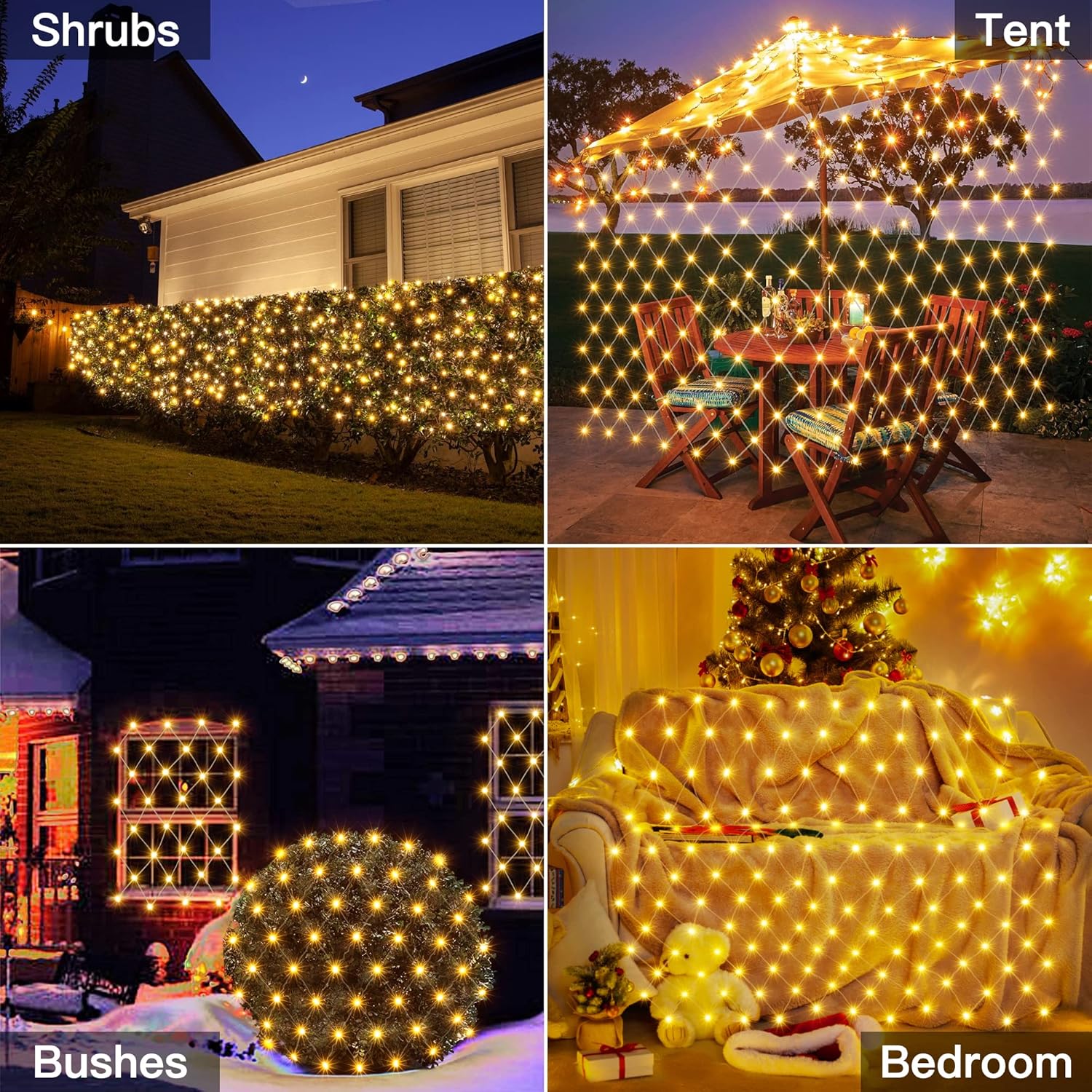 Ollny Net Lights Outdoor Mesh Light 10x7ft, 210LED Clear Wire Connectable Christmas Net Lights with 8 Modes, IP67 Waterproof Bush Light for Tree Wall Ceiling Outside Decorations, Warm White