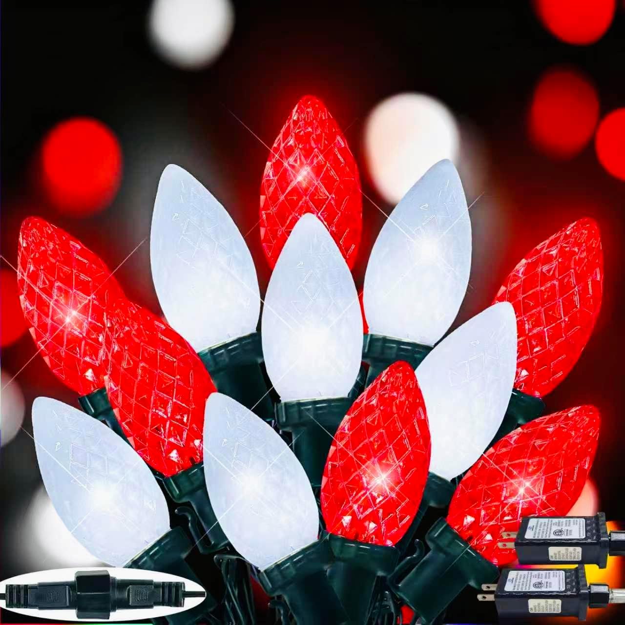 2-Pack Extentable C9 Christmas Lights Outdoor Indoor, 66 FT 100 LED Christmas String Lights Plug in with 8 Modes & Timer, Waterproof Fairy Twinkle Light for Xmas Tree Yard Decorations (Multi-Colored)