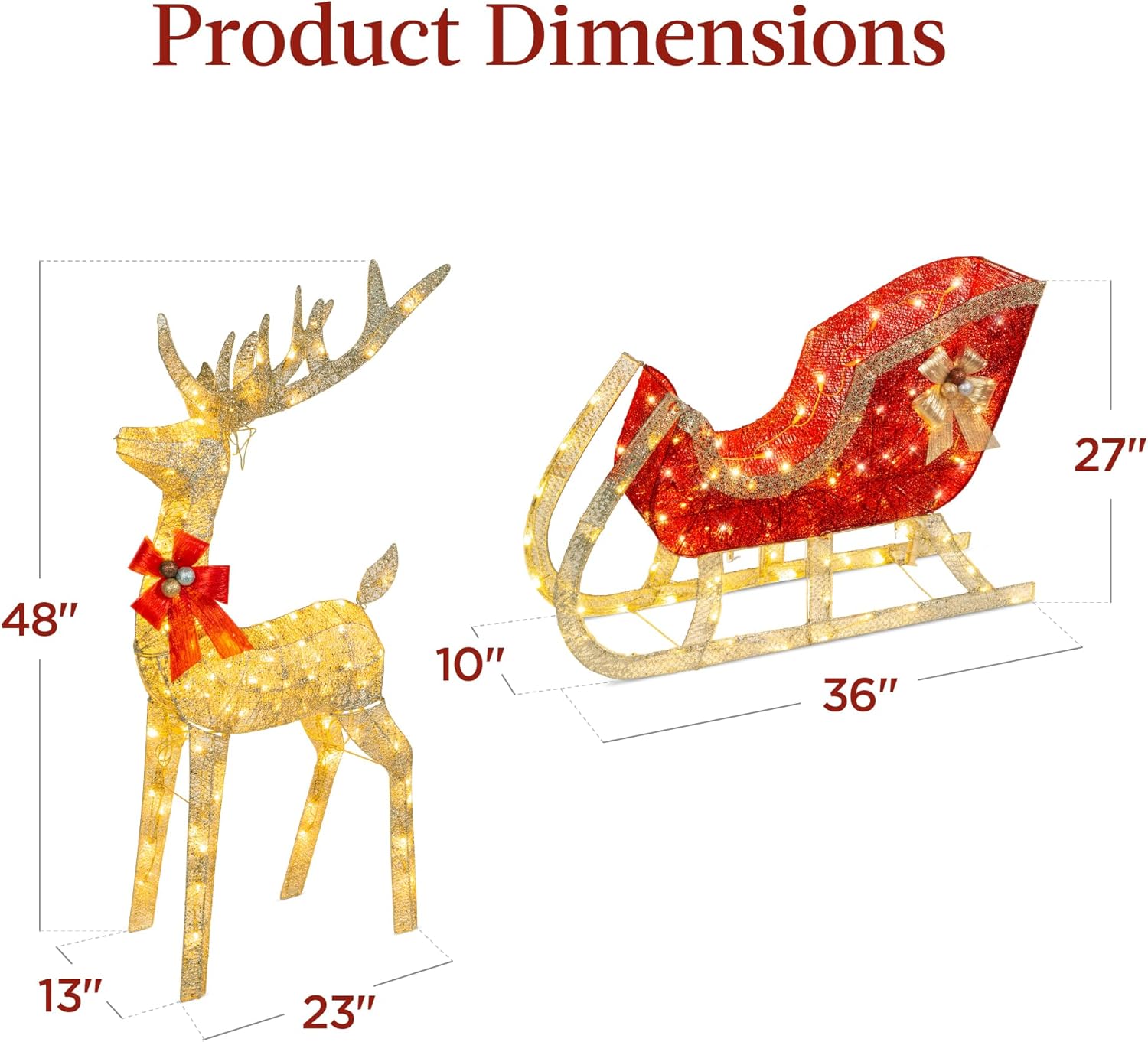 Best Choice Products Lighted Christmas 4ft Reindeer & Sleigh Holiday Outdoor Yard Decoration Set w/ 205 LED Lights, Stakes, Zip Ties - Gold