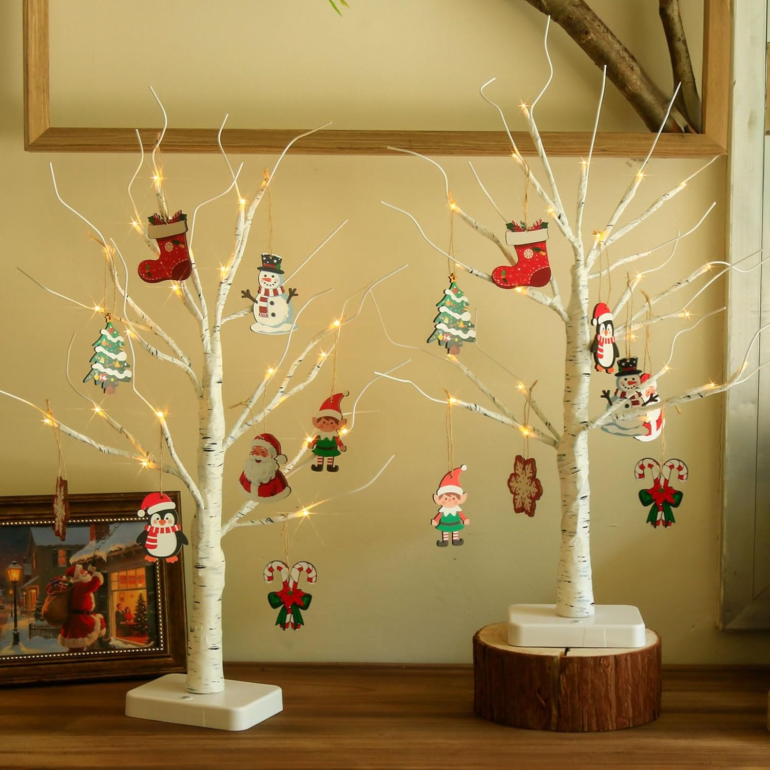 EAMBRITE Home Decorations Light Up White Birch Tree Indoor Christmas Decor, 4 Pack Battery Operated/USB Lighted Tabletop Money Tree Lamp Led Lights Xmas Wedding Centerpiece Table Room (2 Ft)