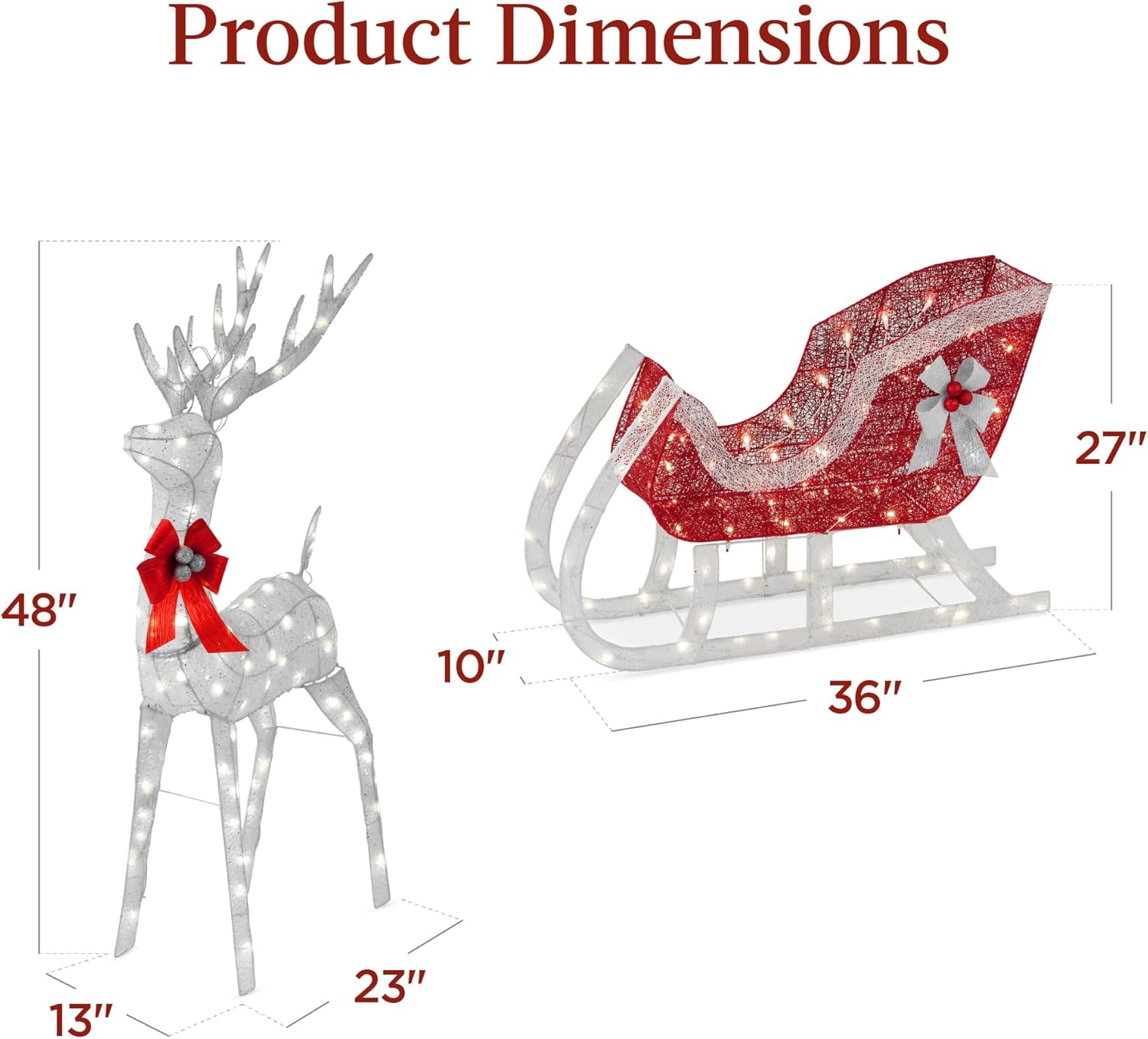 Best Choice Products Lighted Christmas 4ft Reindeer & Sleigh Holiday Outdoor Yard Decoration Set w/ 205 LED Lights, Stakes, Zip Ties - Gold