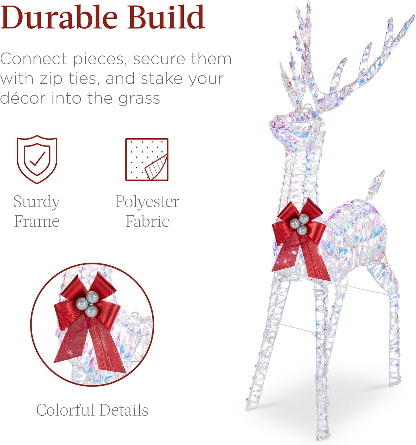 Best Choice Products Lighted Christmas 4ft Reindeer & Sleigh Holiday Outdoor Yard Decoration Set w/ 205 LED Lights, Stakes, Zip Ties - Gold