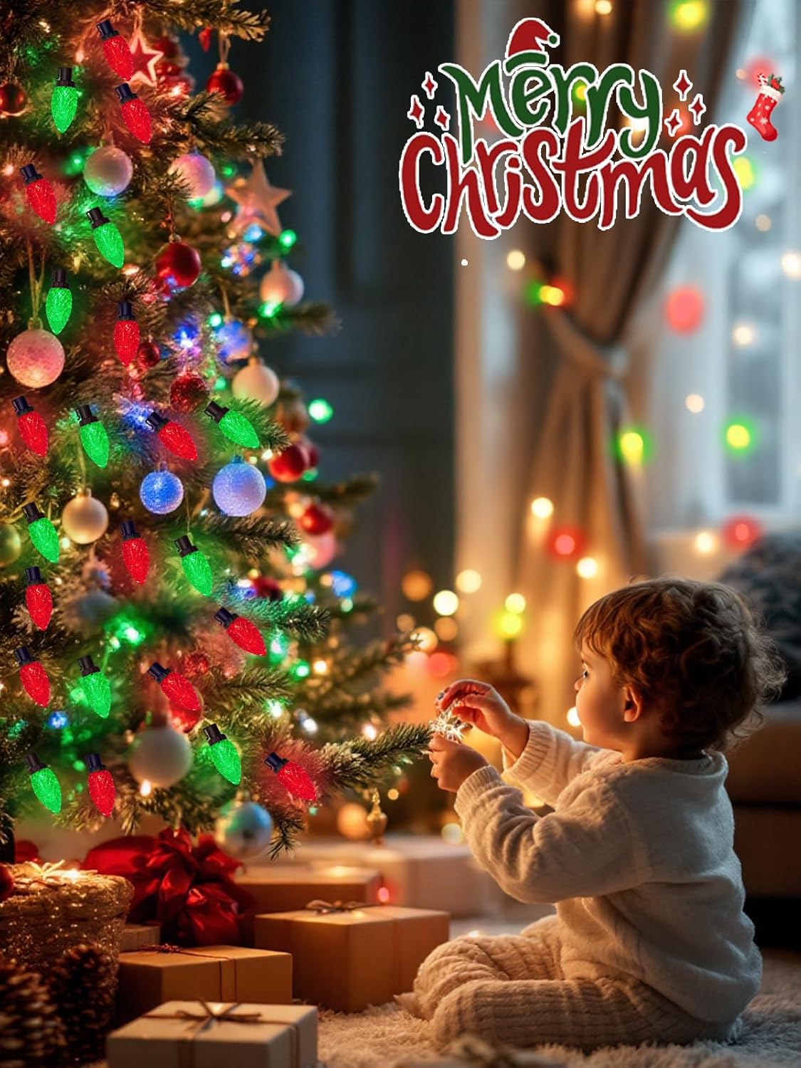 2-Pack Extentable C9 Christmas Lights Outdoor Indoor, 66 FT 100 LED Christmas String Lights Plug in with 8 Modes & Timer, Waterproof Fairy Twinkle Light for Xmas Tree Yard Decorations (Multi-Colored)