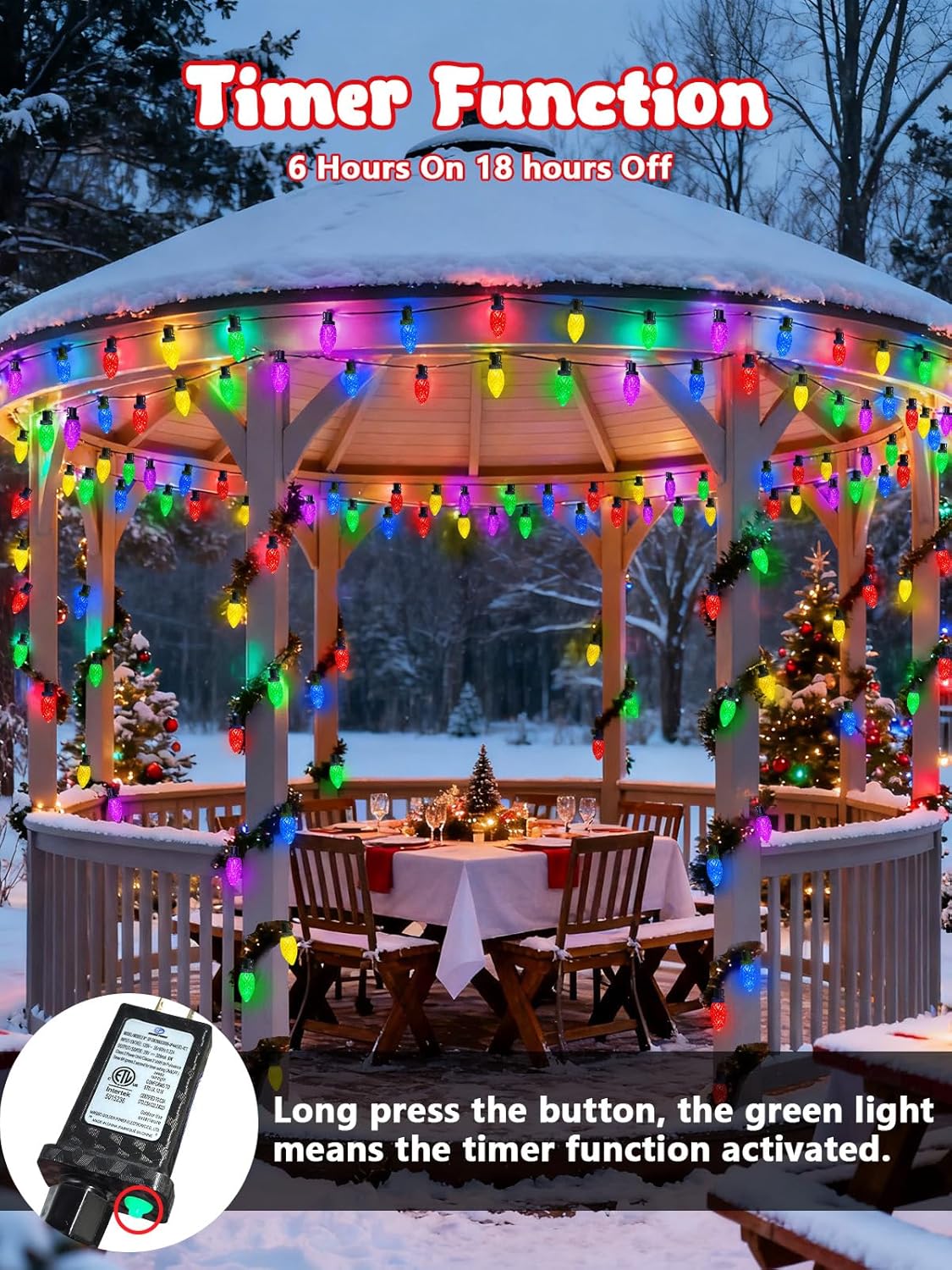 2-Pack Extentable C9 Christmas Lights Outdoor Indoor, 66 FT 100 LED Christmas String Lights Plug in with 8 Modes & Timer, Waterproof Fairy Twinkle Light for Xmas Tree Yard Decorations (Multi-Colored)