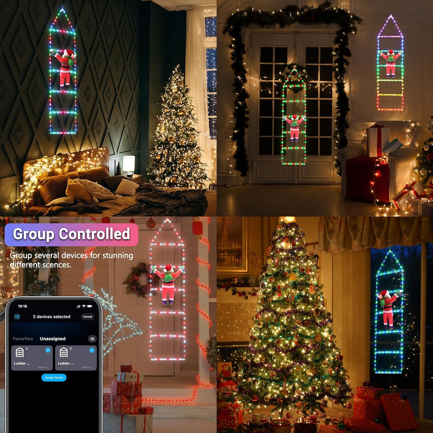 Toodour LED Christmas Lights - 10ft Christmas Decorative Ladder Lights with Santa Claus, Xmas Decorations Light for Indoor Outdoor, Window, Garden, Home, Wall, Xmas Tree Decor - Multicolor