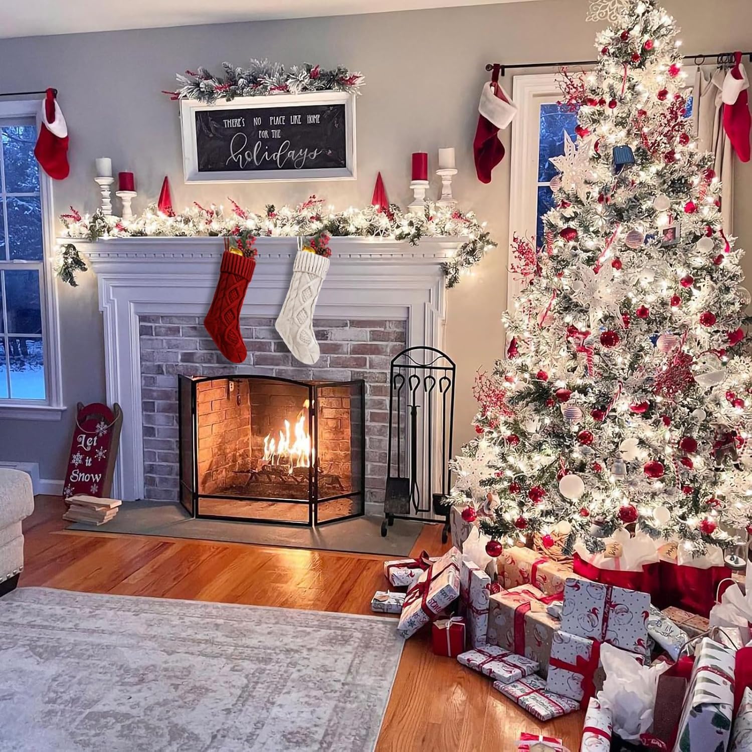 Fesciory 4 Pack Christmas Stockings 18 Inches Large Size Cable Knitted Stocking Gifts & Decorations for Family Holiday Xmas Party, Ivory White