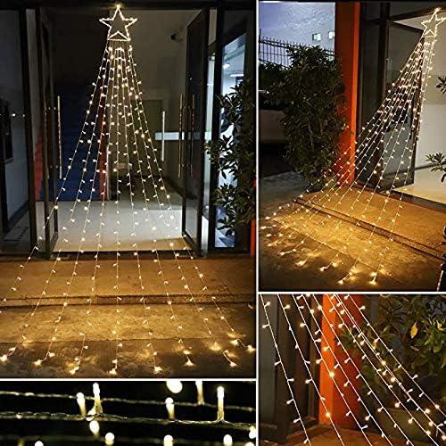 PUHONG Christmas Lights, Decorations Star Lights, 320 LED Christmas Tree Lights Outdoor, 16.4Ft String Lights, 8 Light Modes with 12 Lighted Star for Xmas New Year (Iron-Multicolor)