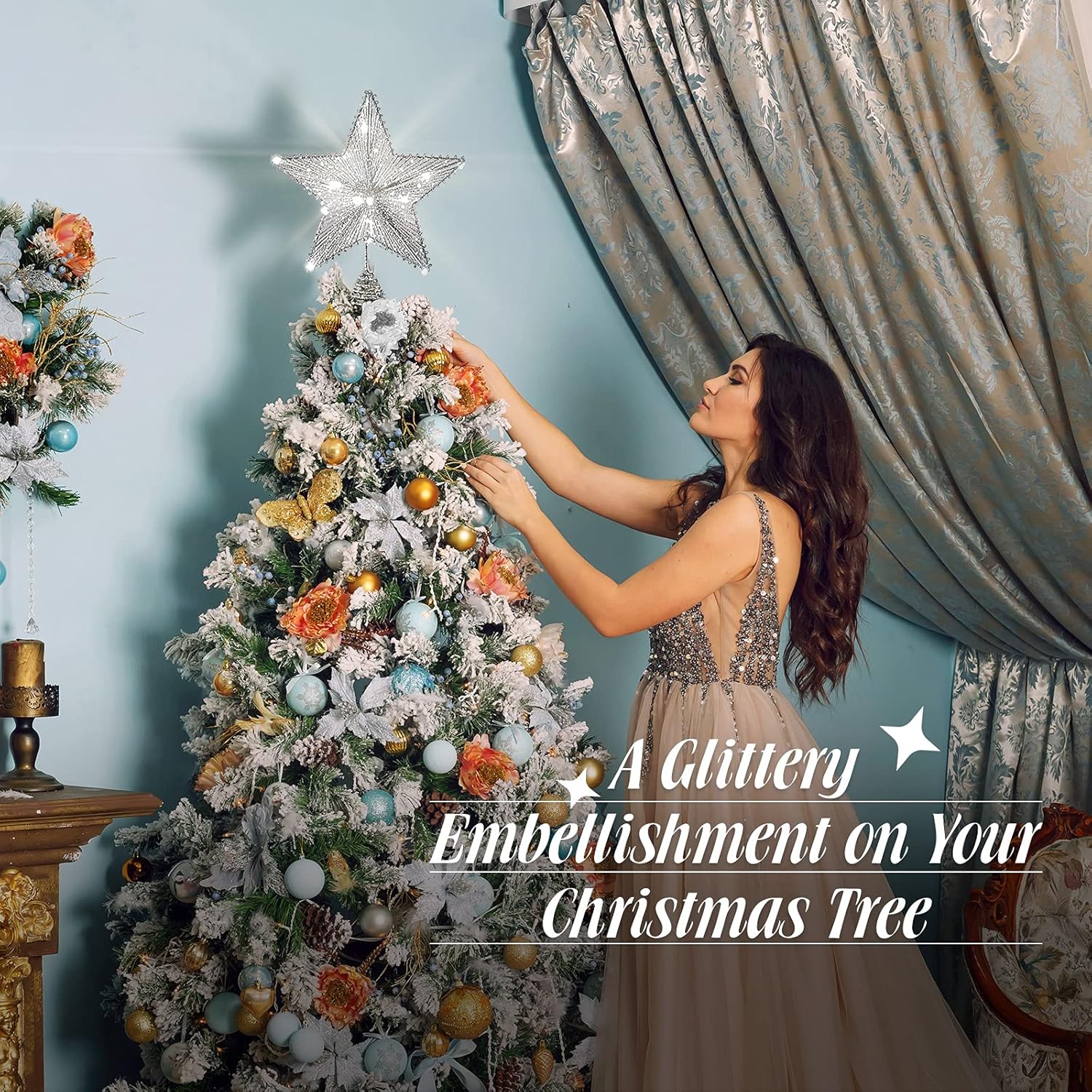 Roylvan Christmas Star Tree Topper with 8 Lighting Modes, USB Lighted Tree Topper with 20 LED Lights, Shiny Treetop Christmas Tree Decoration for Indoor Outdoor Holiday Home Ornament Gift, 9.8 Inch(H)