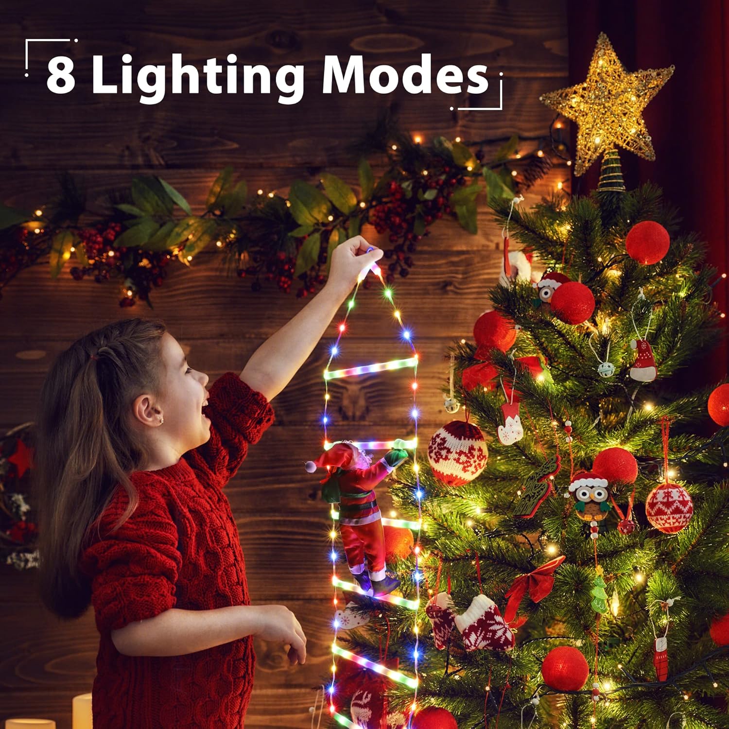Toodour LED Christmas Lights - 10ft Christmas Decorative Ladder Lights with Santa Claus, Xmas Decorations Light for Indoor Outdoor, Window, Garden, Home, Wall, Xmas Tree Decor - Multicolor