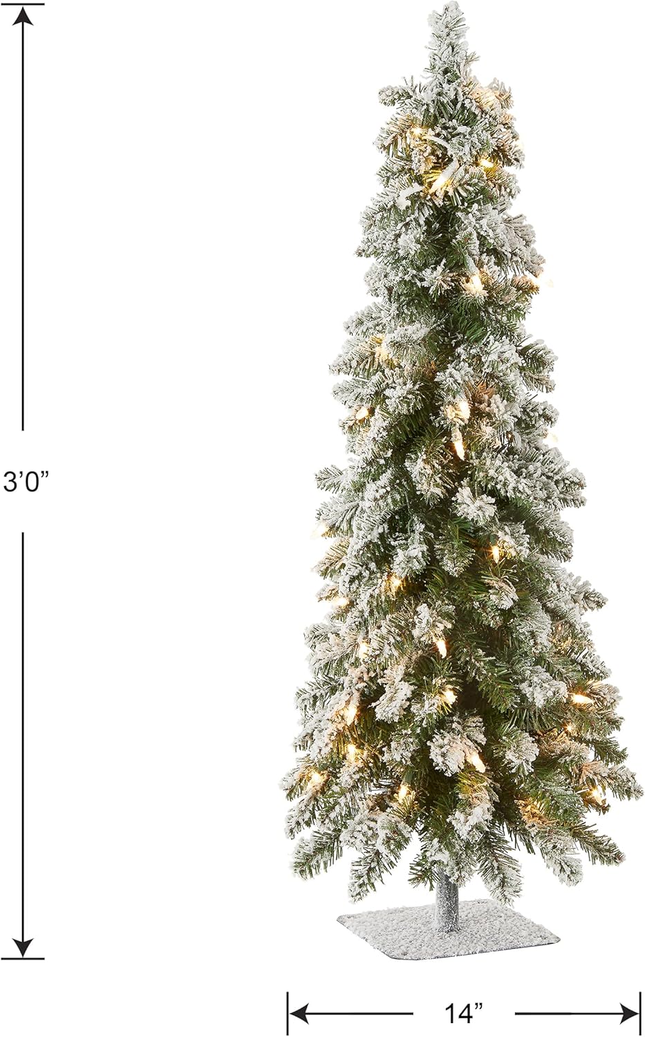 National Tree Company 3 ft Pre-Lit Flocked Downswept Forestree Mini Artificial Christmas Tree,50 Clear Lights, 198 Tips, Metal Plate Base, Green