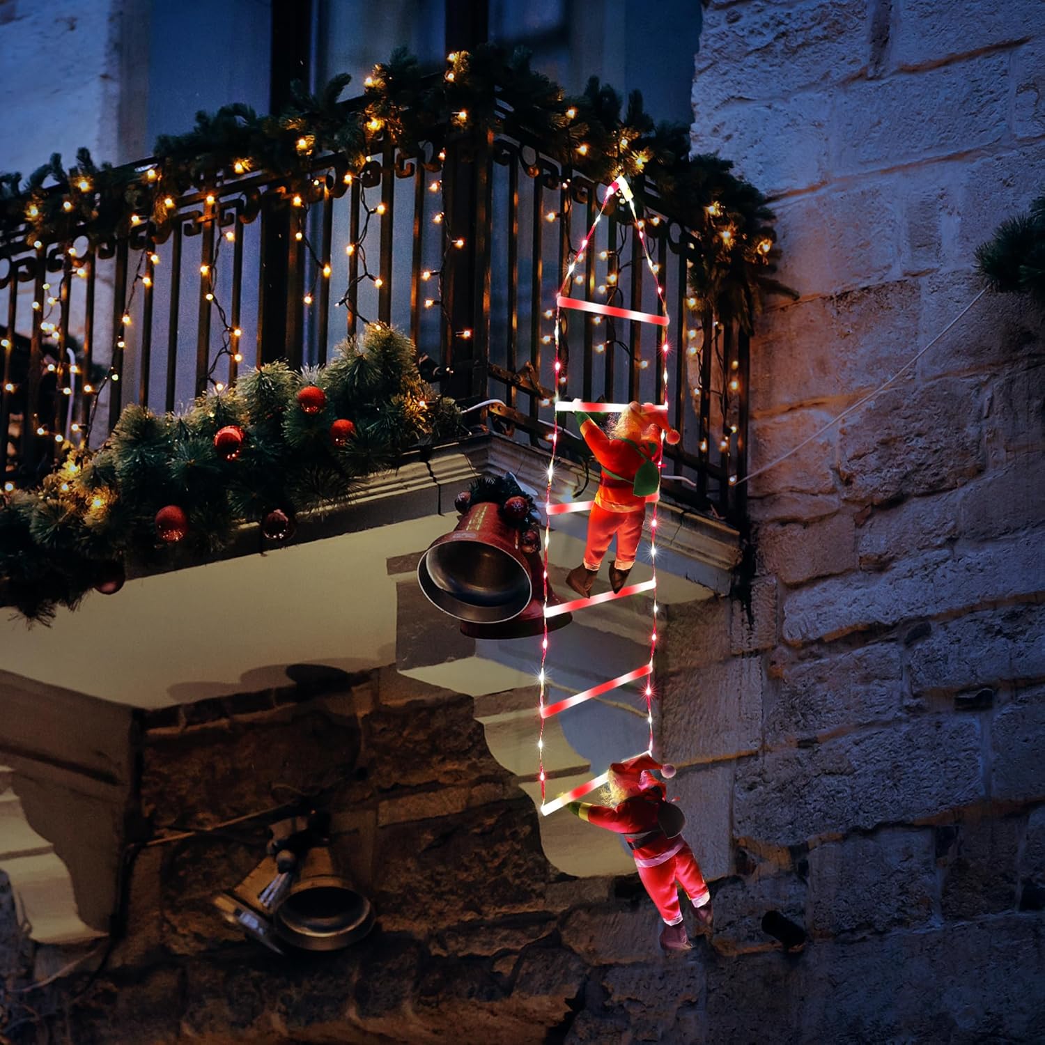 Toodour LED Christmas Lights - 10ft Christmas Decorative Ladder Lights with Santa Claus, Xmas Decorations Light for Indoor Outdoor, Window, Garden, Home, Wall, Xmas Tree Decor - Multicolor