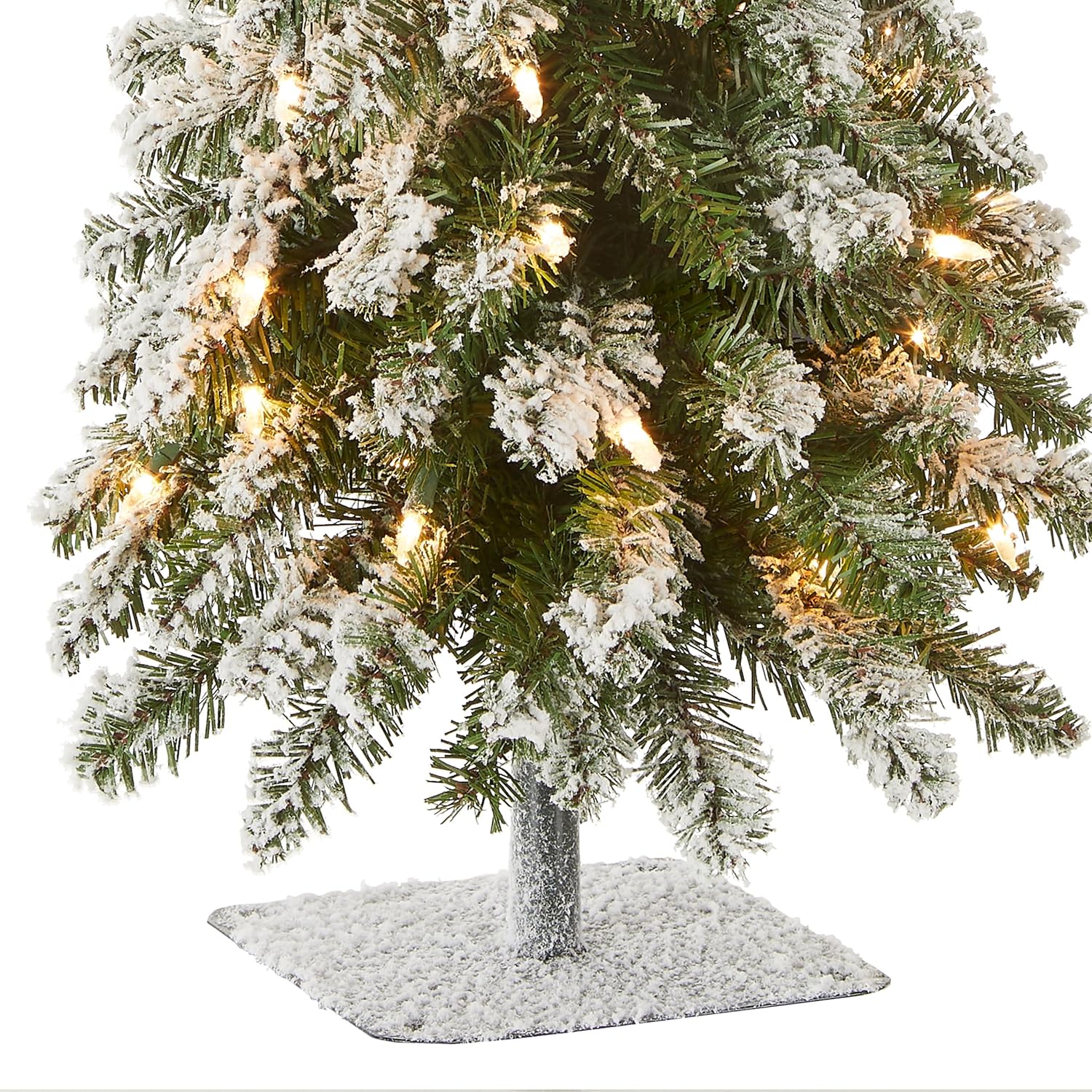National Tree Company 3 ft Pre-Lit Flocked Downswept Forestree Mini Artificial Christmas Tree,50 Clear Lights, 198 Tips, Metal Plate Base, Green