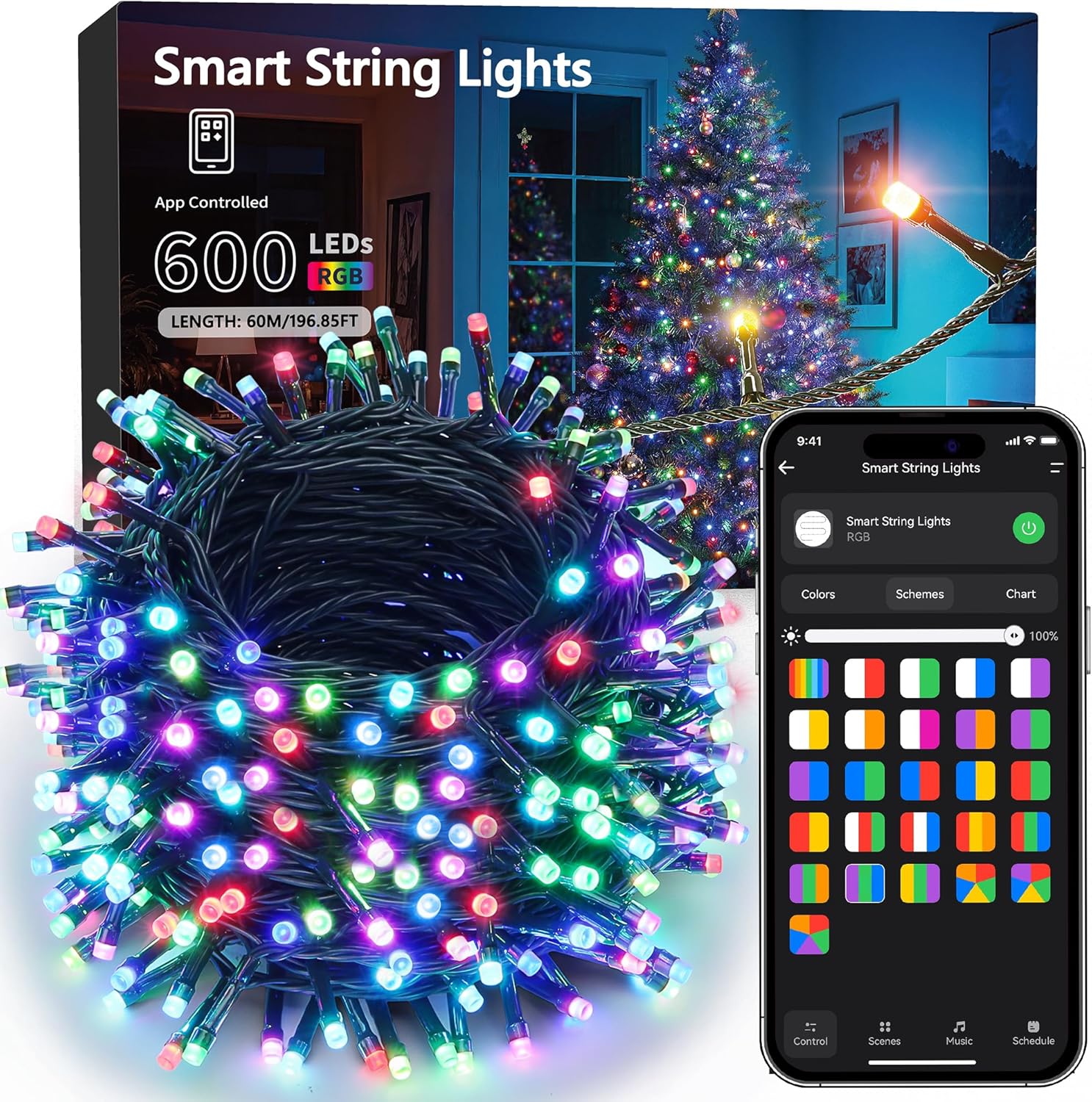 Brizled RGB Christmas Lights, 164ft 500 LED Color Changing String Lights, Dimmable Christmas Tree Light, Indoor Multifunctional Fairy Light with Remote for Outdoor Independence Day Xmas Party Decor