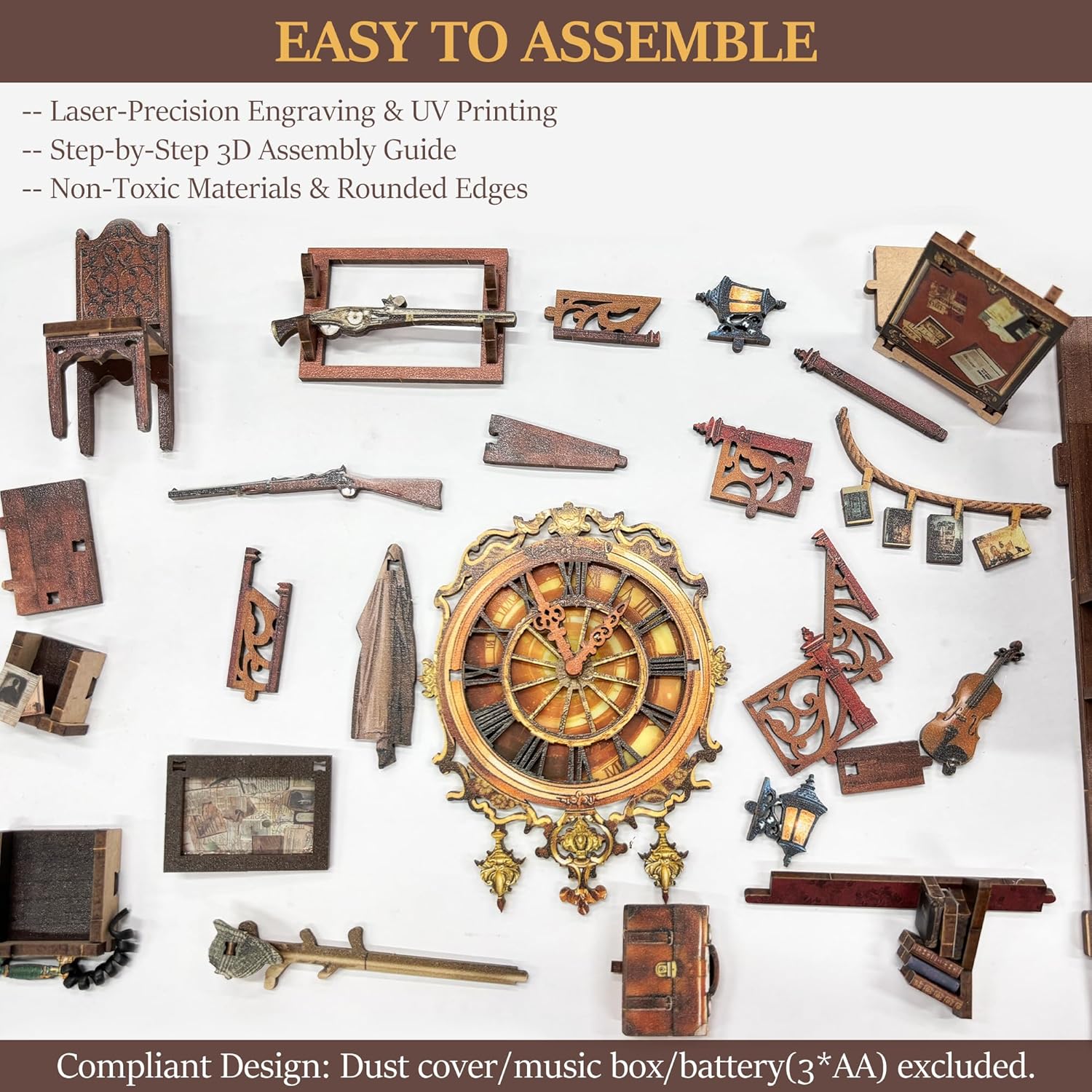 CRIOLPO Book Nook Kit - DIY Doll House Booknook, Book Nook Miniature Kit for Bookshelf Doll Houses for Adults Teen Halloween, 3D Wooden Puzzle Bookends with Sensor Led Light