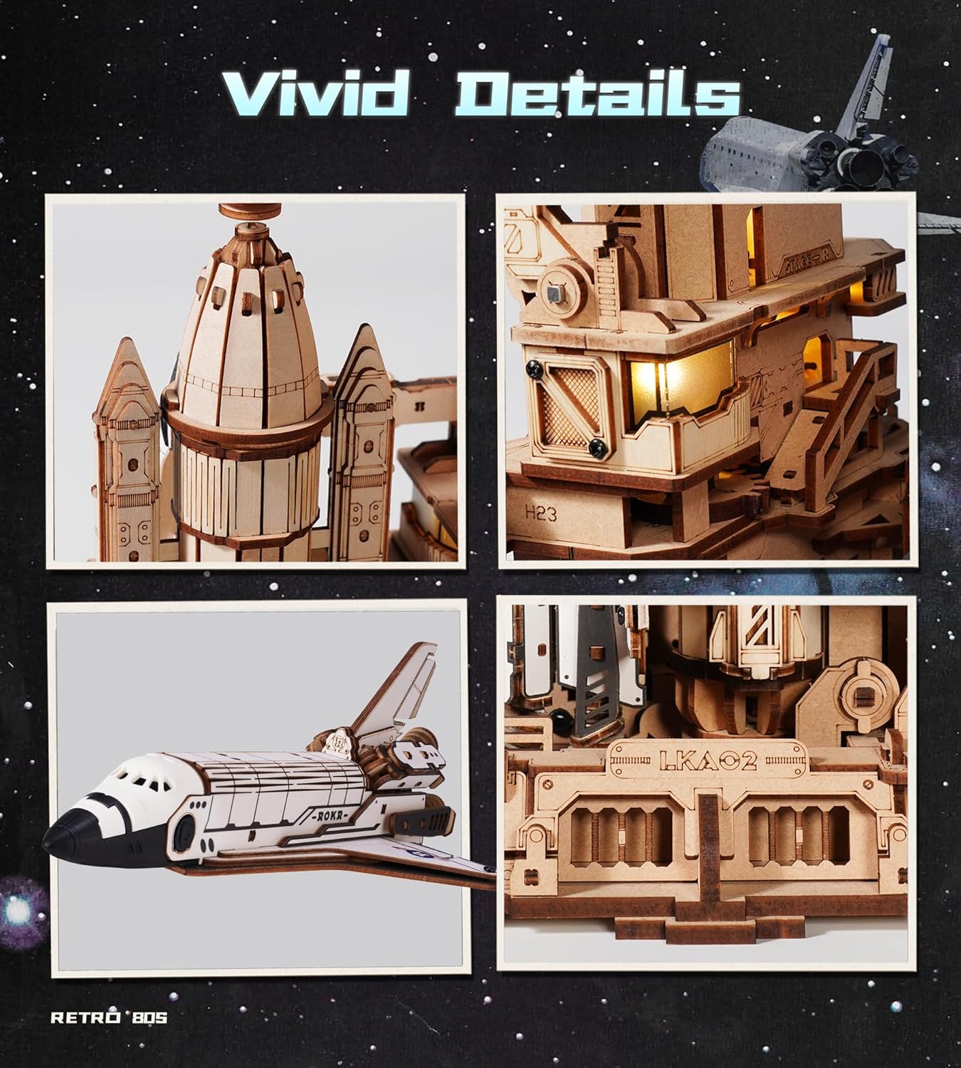 ROKR 3D Puzzles Space Shuttle Model - Dynamic Launch Base with Motorized Lift, LED Light Effects, 1:420 Scale Collectible Building Kit