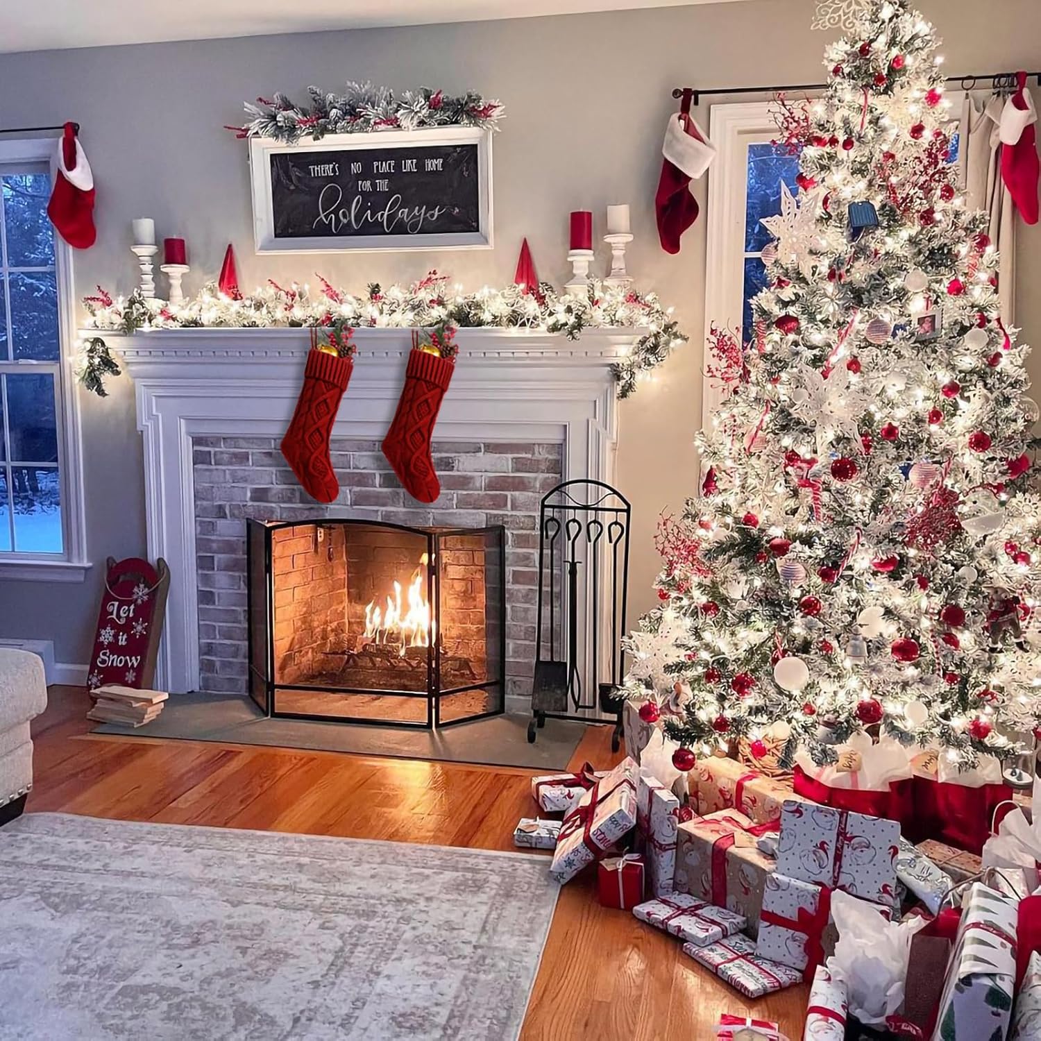 Fesciory 4 Pack Christmas Stockings 18 Inches Large Size Cable Knitted Stocking Gifts & Decorations for Family Holiday Xmas Party, Ivory White