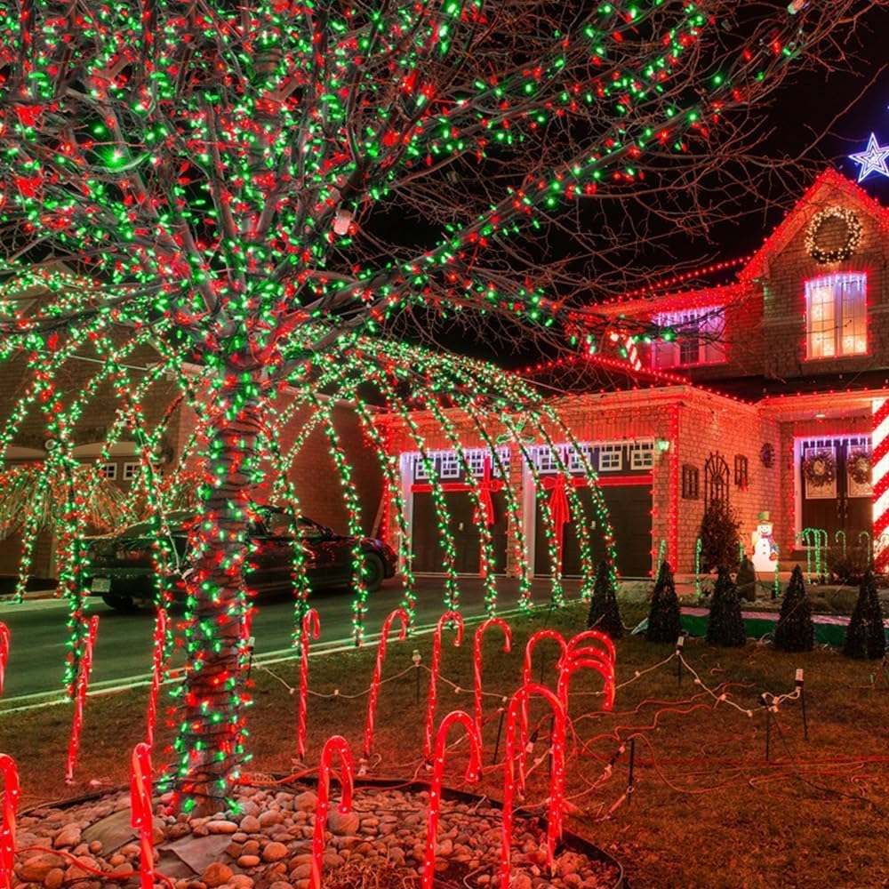 2 Pack 200 LED Solar Christmas Lights Outdoor, Solar String Lights for Outside with 8 Lighting Modes, Waterproof Green Wire Solar Powered Tree Light for Xmas Party Yard Garden Decorations (Multicolor)