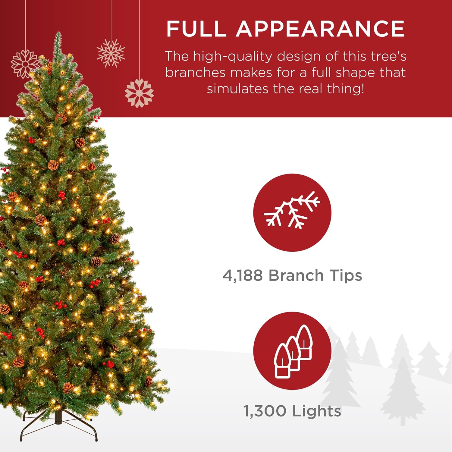 Best Choice Products 6ft Pre-Lit Pre-Decorated Spruce Hinged Artificial Christmas Tree w/ 798 Tips, Pinecones, Berries, 250 Lights, Metal Base