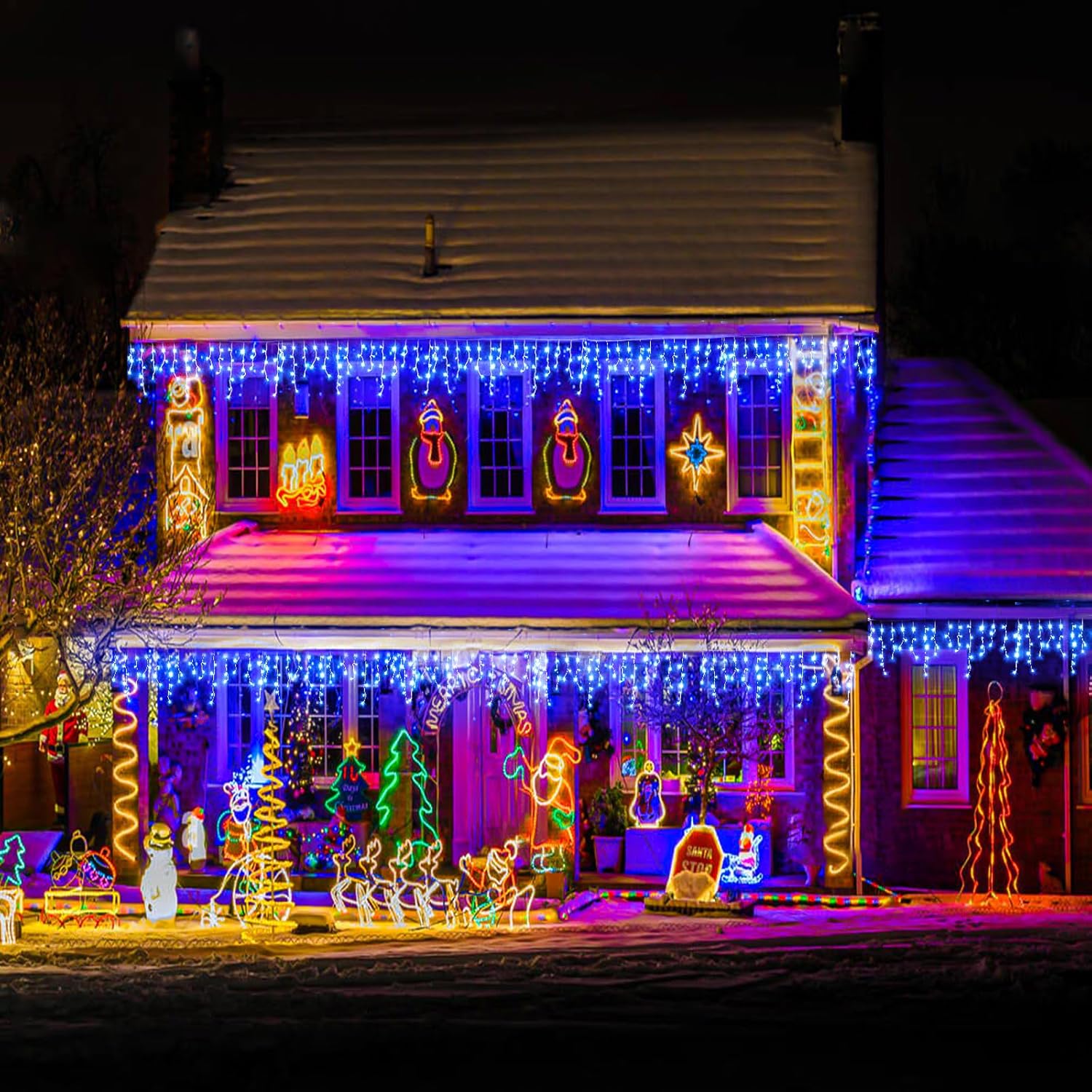 66ft Icicle Lights for Outside - 640 LED Christmas Lights Outdoor with 120 Drops 8 Modes, Plug in Twinkle Light Outside for Holiday Wedding Party Tree Room Indoor Thanksgiving Decoration, Warm White