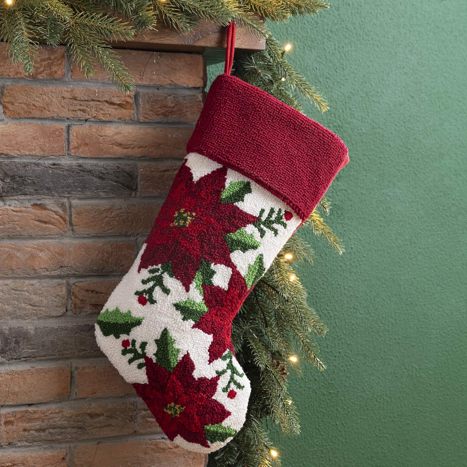 Glitzhome 19 L Handmade Hooked Dog Christmas Stocking for Family Holiday Season Party Decor