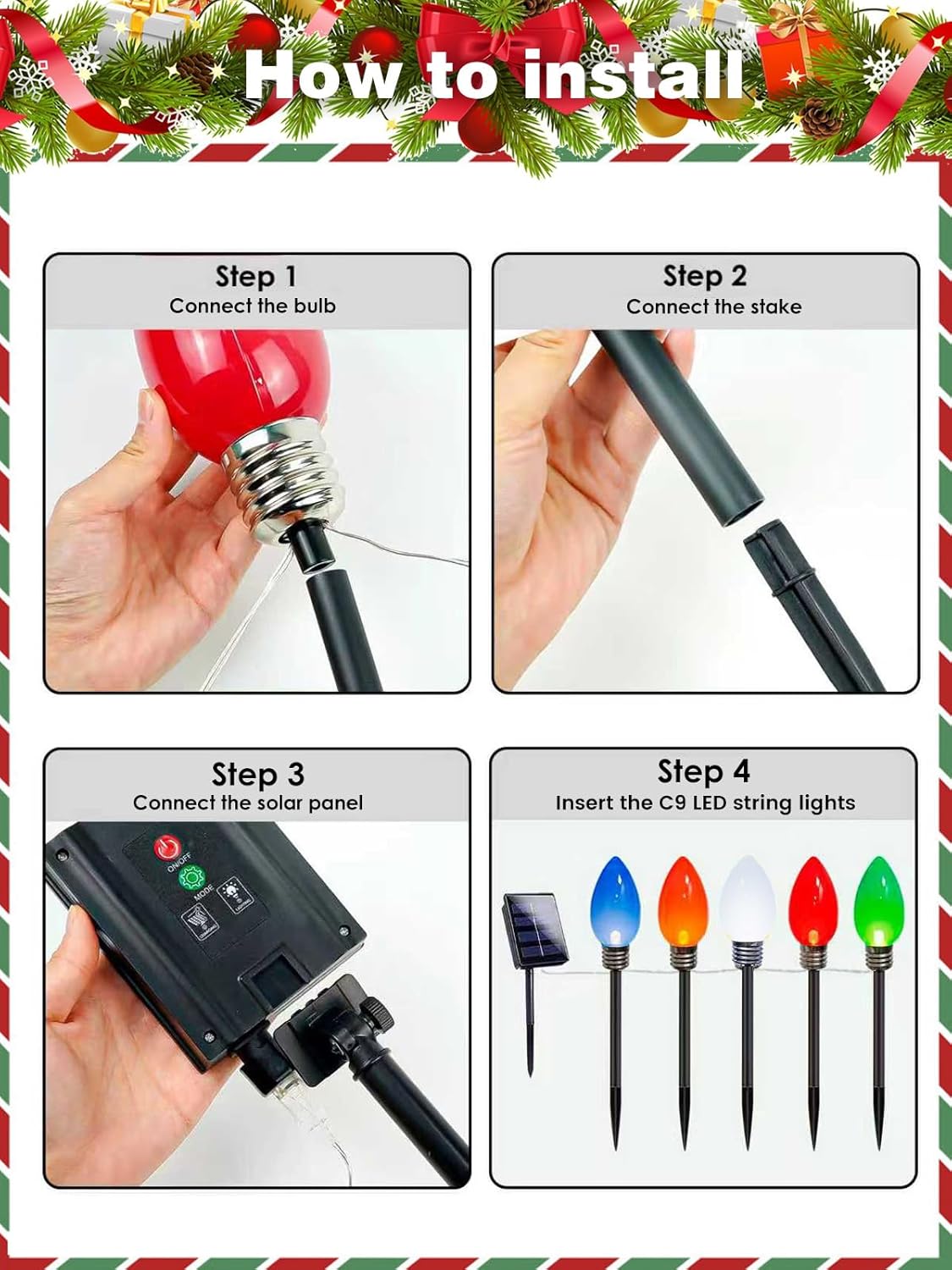 2-Pack Extentable C9 Christmas Lights Outdoor Indoor, 66 FT 100 LED Christmas String Lights Plug in with 8 Modes & Timer, Waterproof Fairy Twinkle Light for Xmas Tree Yard Decorations (Multi-Colored)