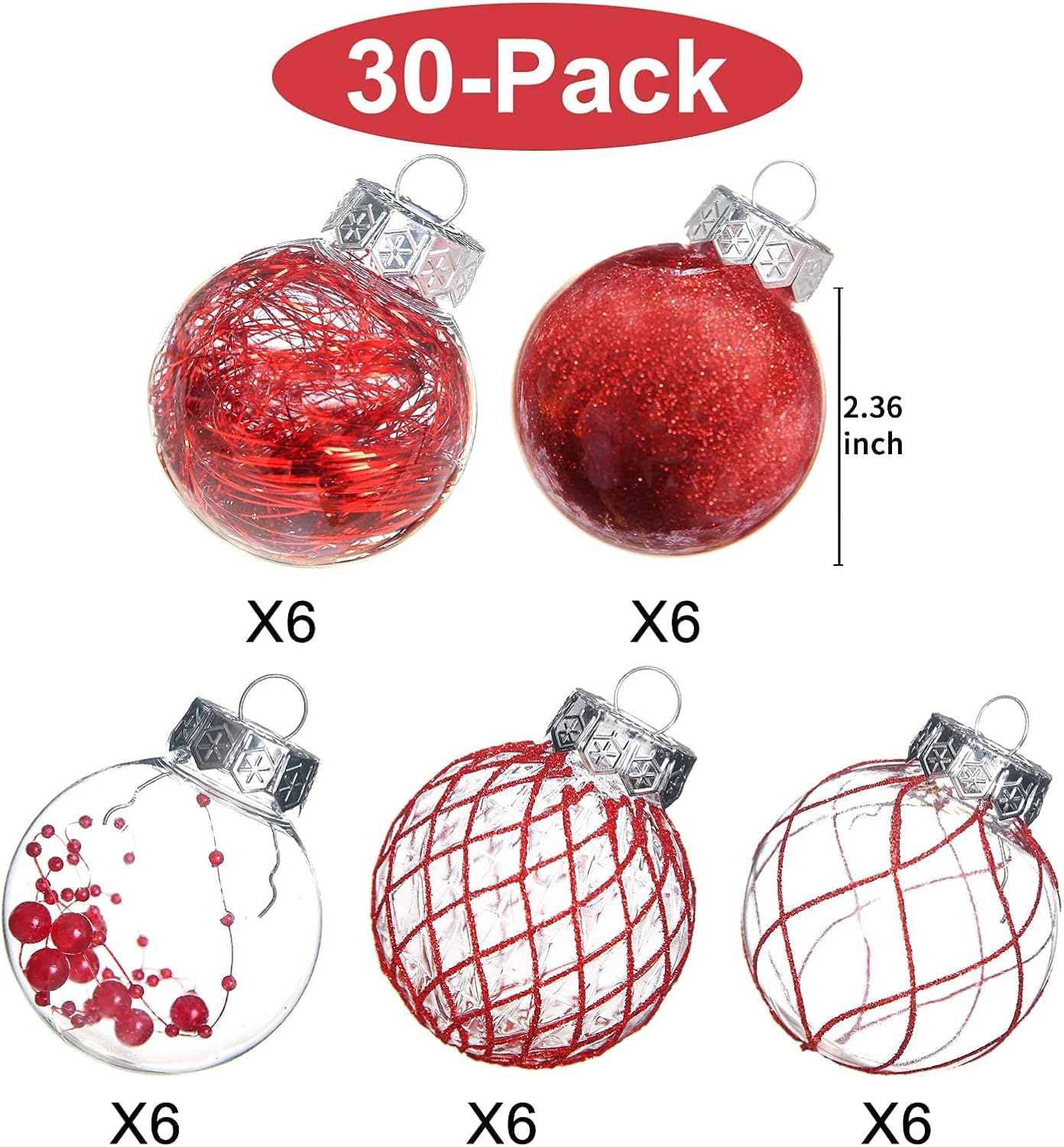 Clear Plastic Christmas Ball Ornaments, 30ct 2.36 Inch Champagne Balls for Tree Decoration - Shatterproof for Holiday Wedding Party Gifts