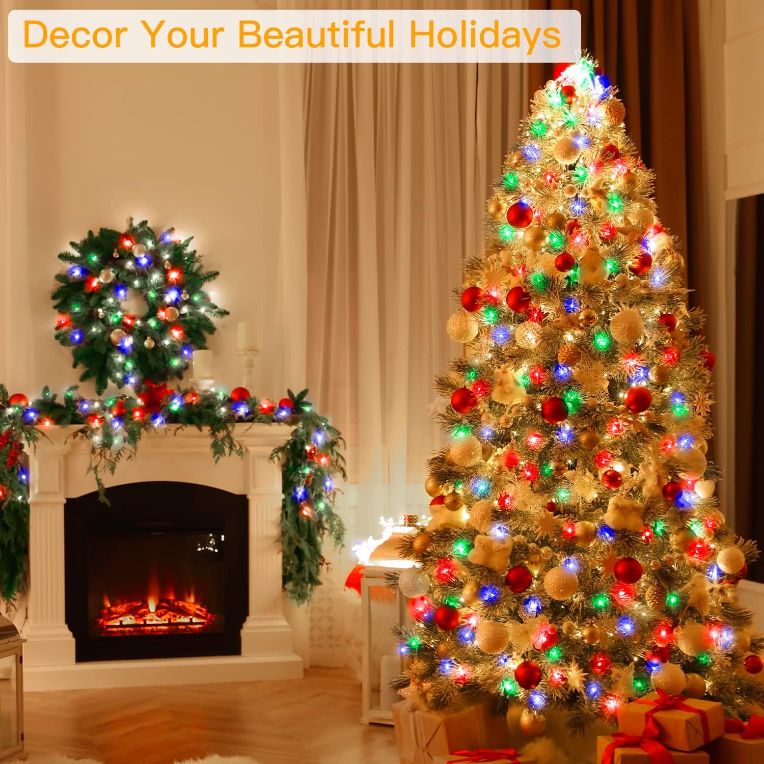 Ollny Christmas Lights, 210FT 640LED Christmas Tree Lights with 11 Modes Remote Control IP44 Waterproof Warm White to Multicolored Outdoor Christmas Lights for Outside Indoor Patio Xmas Decorations