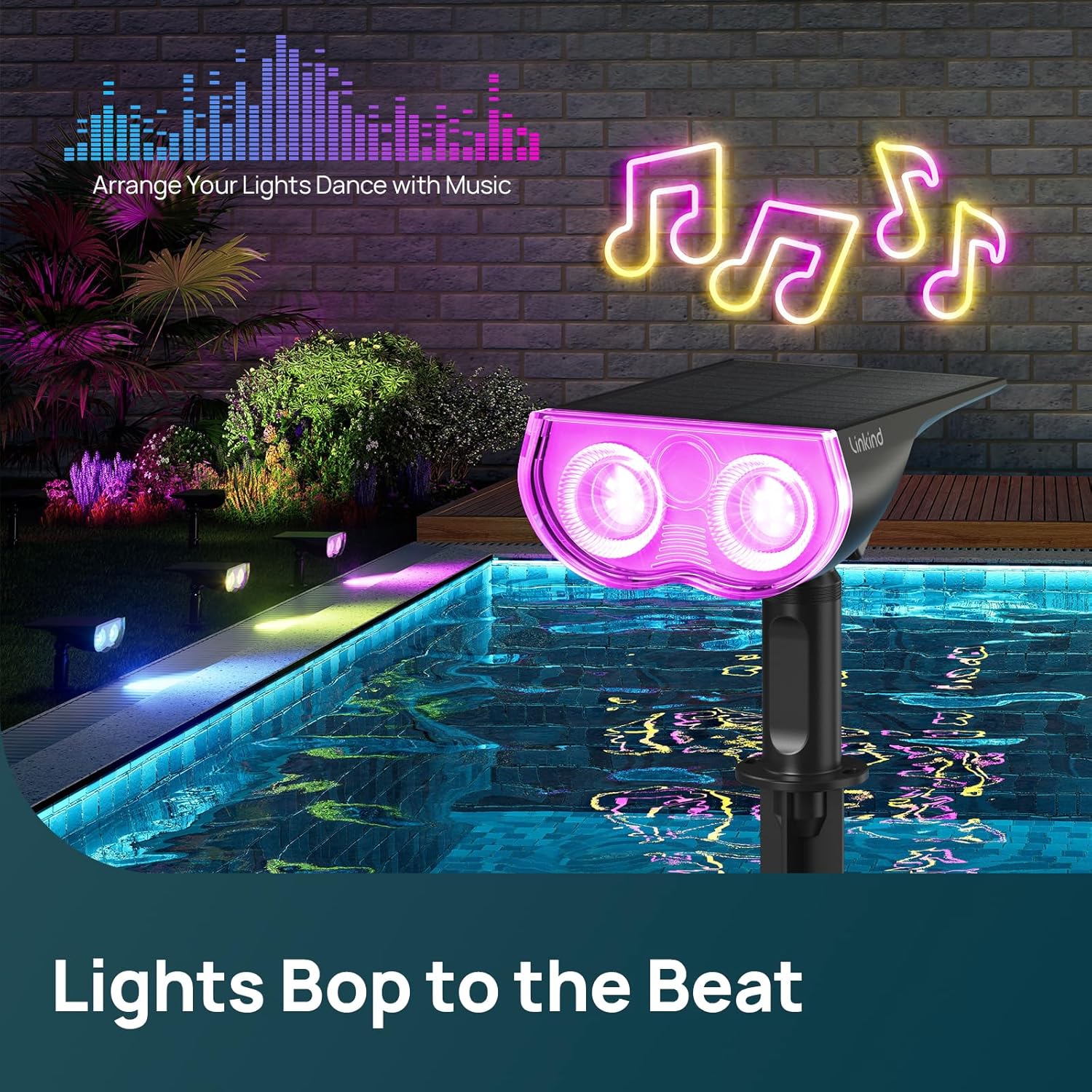 Linkind Smart Solar Spot Lights Outdoor SL5C, Solar Lights Outdoor Spotlight Color Changing APP/Voice Control Landscape Lighting, IP67 Christmas Decorations for Yard, Garden, Pathway(2 Pack)