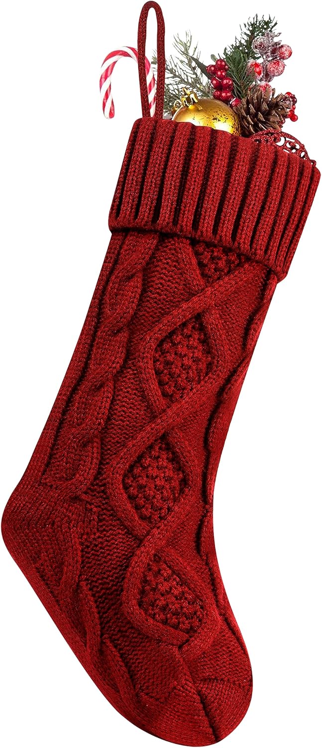 Fesciory 4 Pack Christmas Stockings 18 Inches Large Size Cable Knitted Stocking Gifts & Decorations for Family Holiday Xmas Party, Ivory White