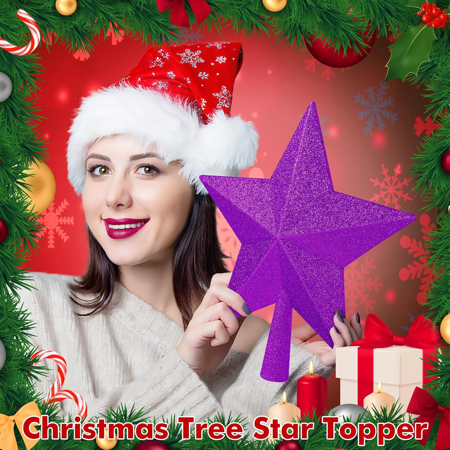 Christmas Tree Star Topper, 8 Gold Xmas Star Tree Decorations, 3D Shatterproof Bethlehem Star Tree Topper Decorations, Waterproof Christmas Tree Topper Decor for Holiday Home Outdoor Ornament