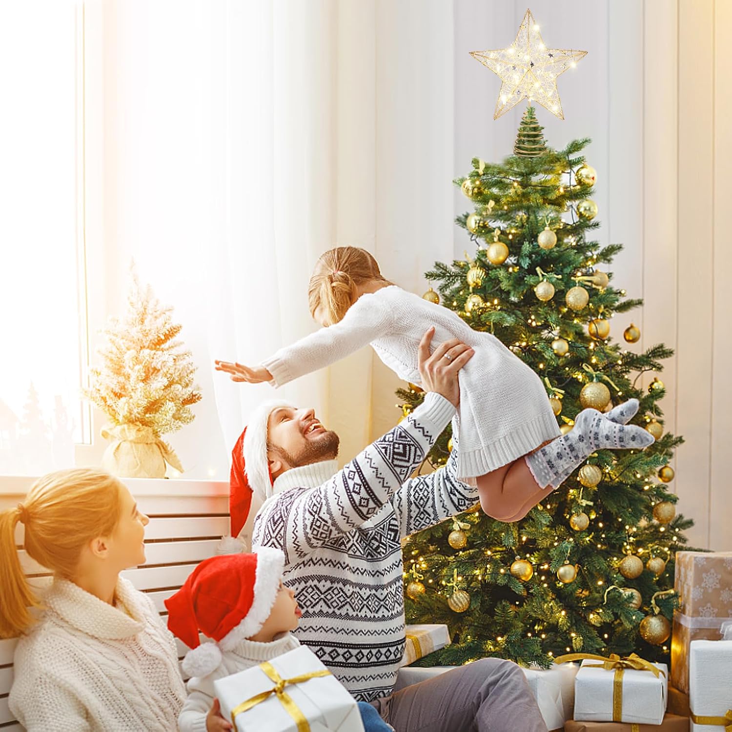 Roylvan Christmas Star Tree Topper with 8 Lighting Modes, USB Lighted Tree Topper with 20 LED Lights, Shiny Treetop Christmas Tree Decoration for Indoor Outdoor Holiday Home Ornament Gift, 9.8 Inch(H)