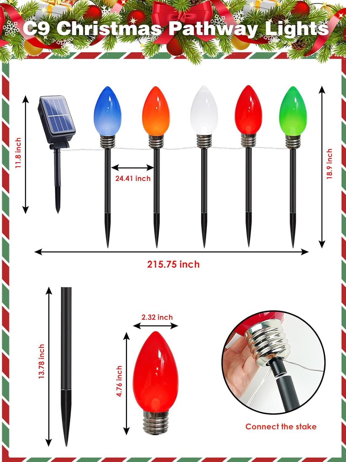 2-Pack Extentable C9 Christmas Lights Outdoor Indoor, 66 FT 100 LED Christmas String Lights Plug in with 8 Modes & Timer, Waterproof Fairy Twinkle Light for Xmas Tree Yard Decorations (Multi-Colored)