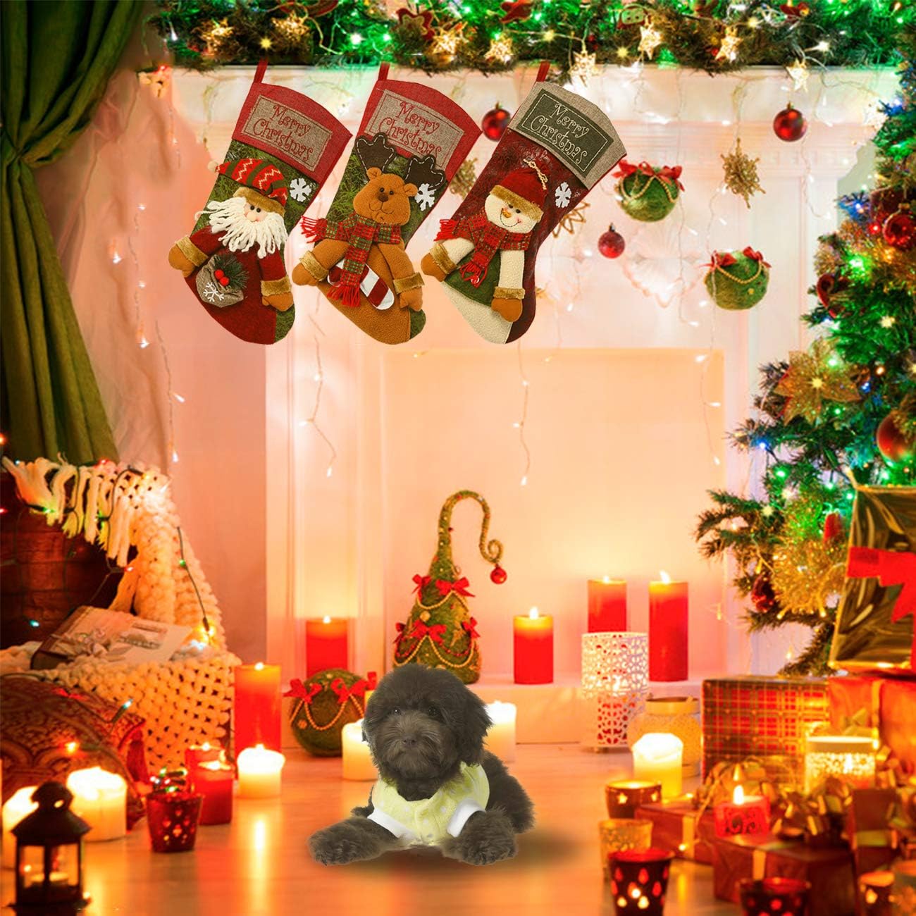 Sunnyglade 3PCS 18 Christmas Stocking Classic Large Stockings Santa, Snowman, Reindeer Xmas Character for Family Holiday Christmas Party Decorations