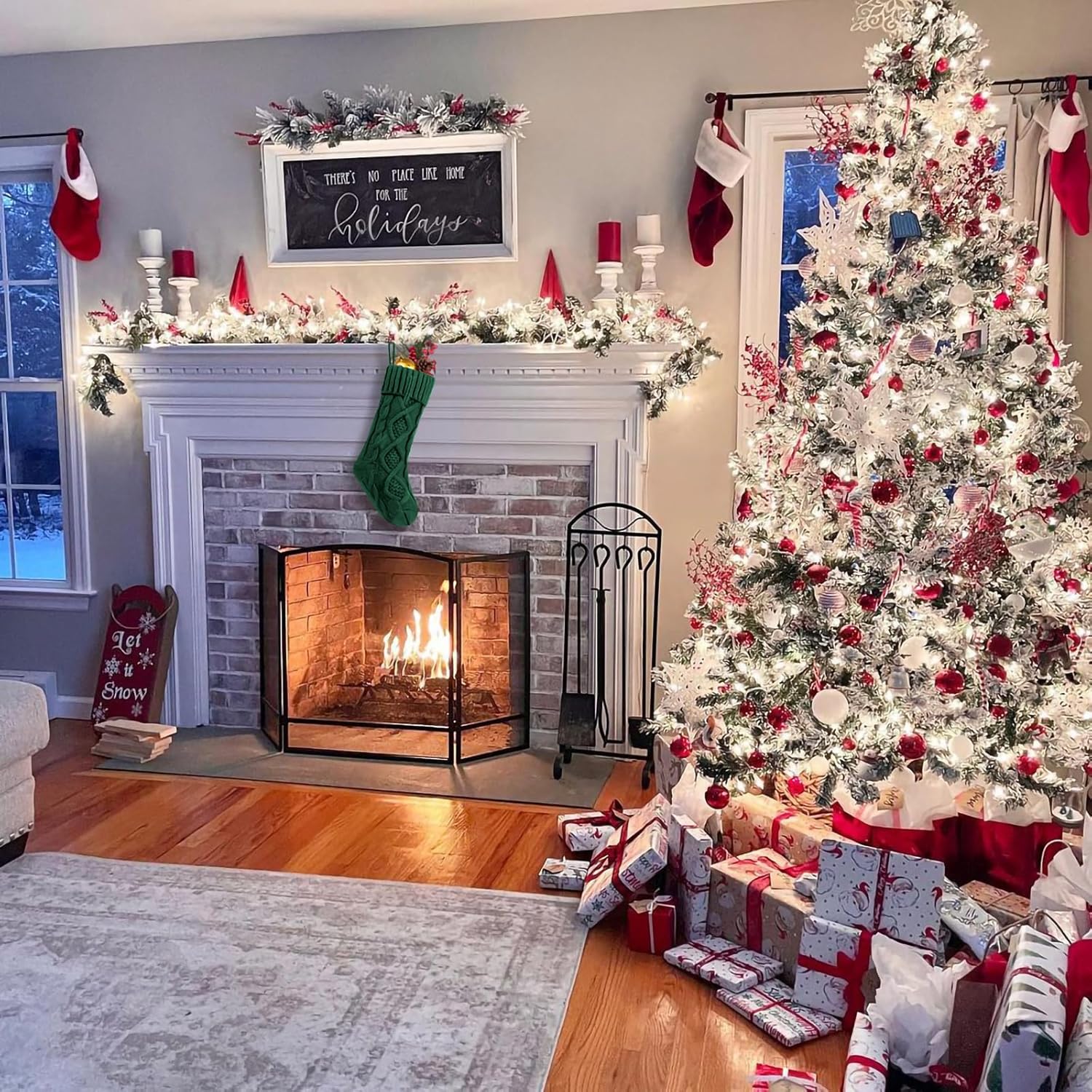 Fesciory 4 Pack Christmas Stockings 18 Inches Large Size Cable Knitted Stocking Gifts & Decorations for Family Holiday Xmas Party, Ivory White