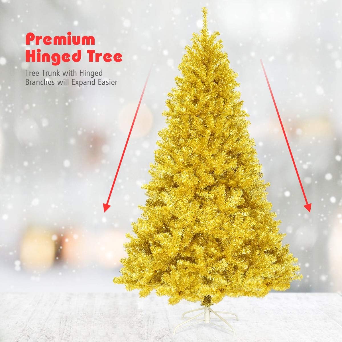 Goplus 8ft Artificial Christmas Tree, Unlit Christmas Pine Tree with 1138 PVC Branch Tips, Foldable Metal Stand, Xmas Full Tree for Indoor Home Office Decor