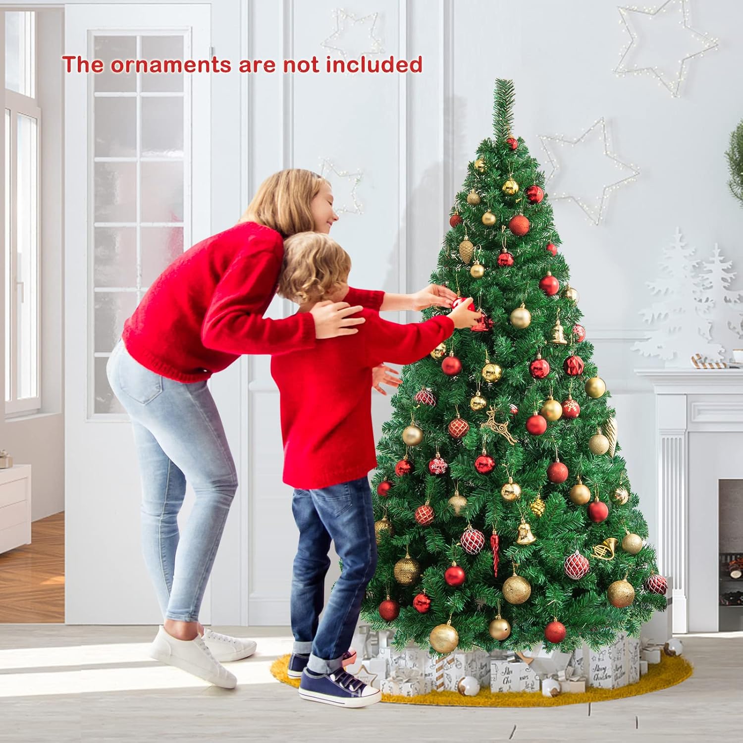 Goplus 8ft Artificial Christmas Tree, Unlit Christmas Pine Tree with 1138 PVC Branch Tips, Foldable Metal Stand, Xmas Full Tree for Indoor Home Office Decor