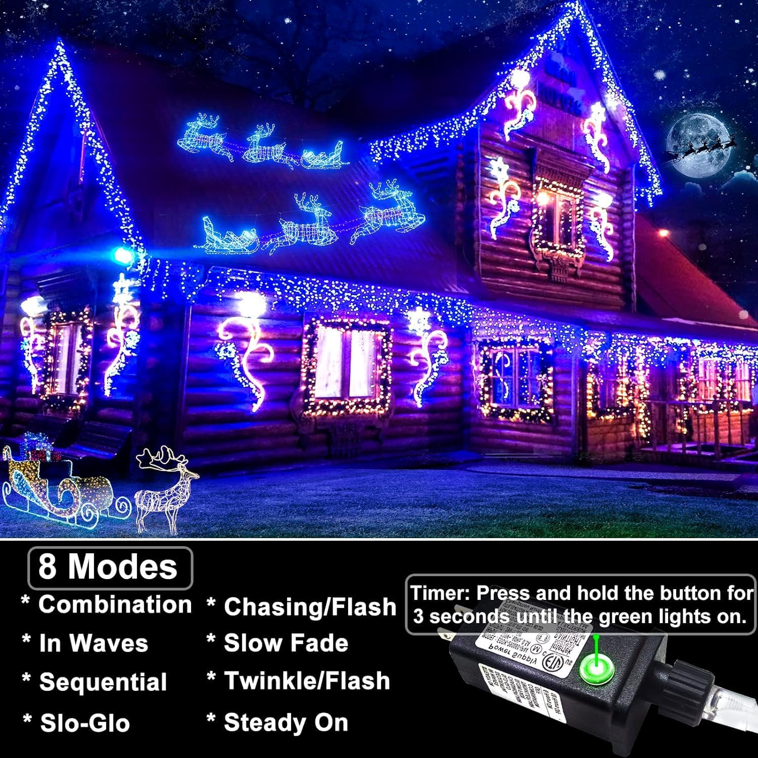 66ft Icicle Lights for Outside - 640 LED Christmas Lights Outdoor with 120 Drops 8 Modes, Plug in Twinkle Light Outside for Holiday Wedding Party Tree Room Indoor Thanksgiving Decoration, Warm White