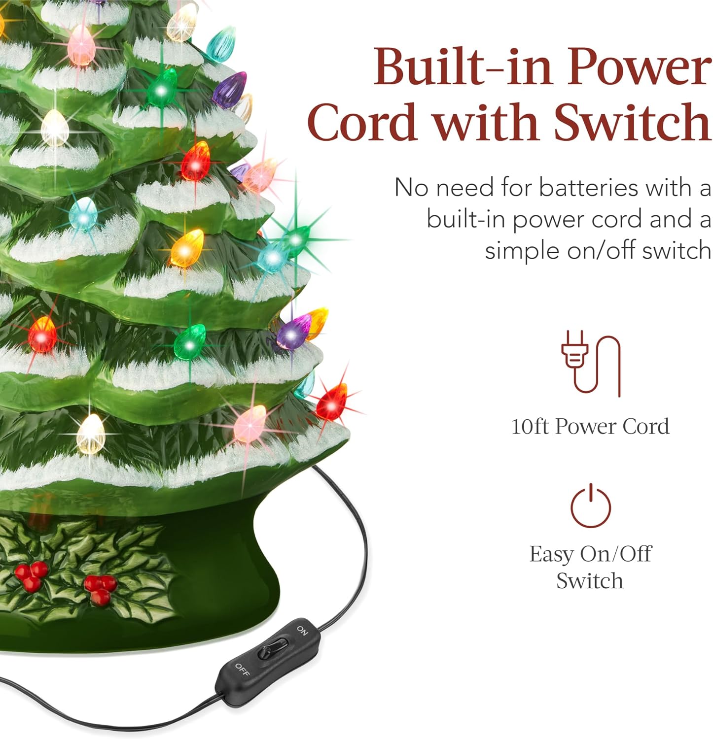 Best Choice Products 18in Large Ceramic Christmas Tree, Pre-lit Hand-Painted Tabletop Holiday Decoration w/Power Cord, 2 Star, 93 Multicolored Bulbs, LED Lights - Green