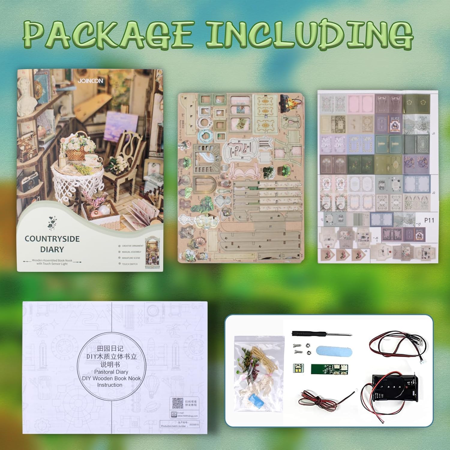 CRIOLPO Book Nook Kit - DIY Doll House Booknook, Book Nook Miniature Kit for Bookshelf Doll Houses for Adults Teen Halloween, 3D Wooden Puzzle Bookends with Sensor Led Light