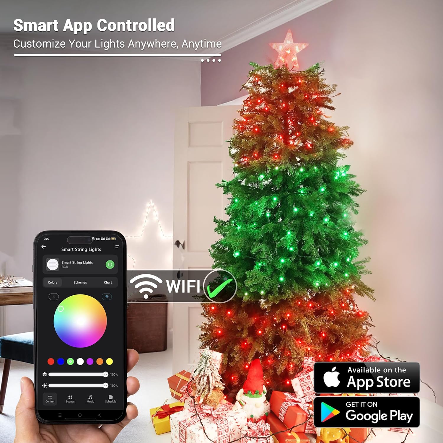 Brizled RGB Christmas Lights, 164ft 500 LED Color Changing String Lights, Dimmable Christmas Tree Light, Indoor Multifunctional Fairy Light with Remote for Outdoor Independence Day Xmas Party Decor