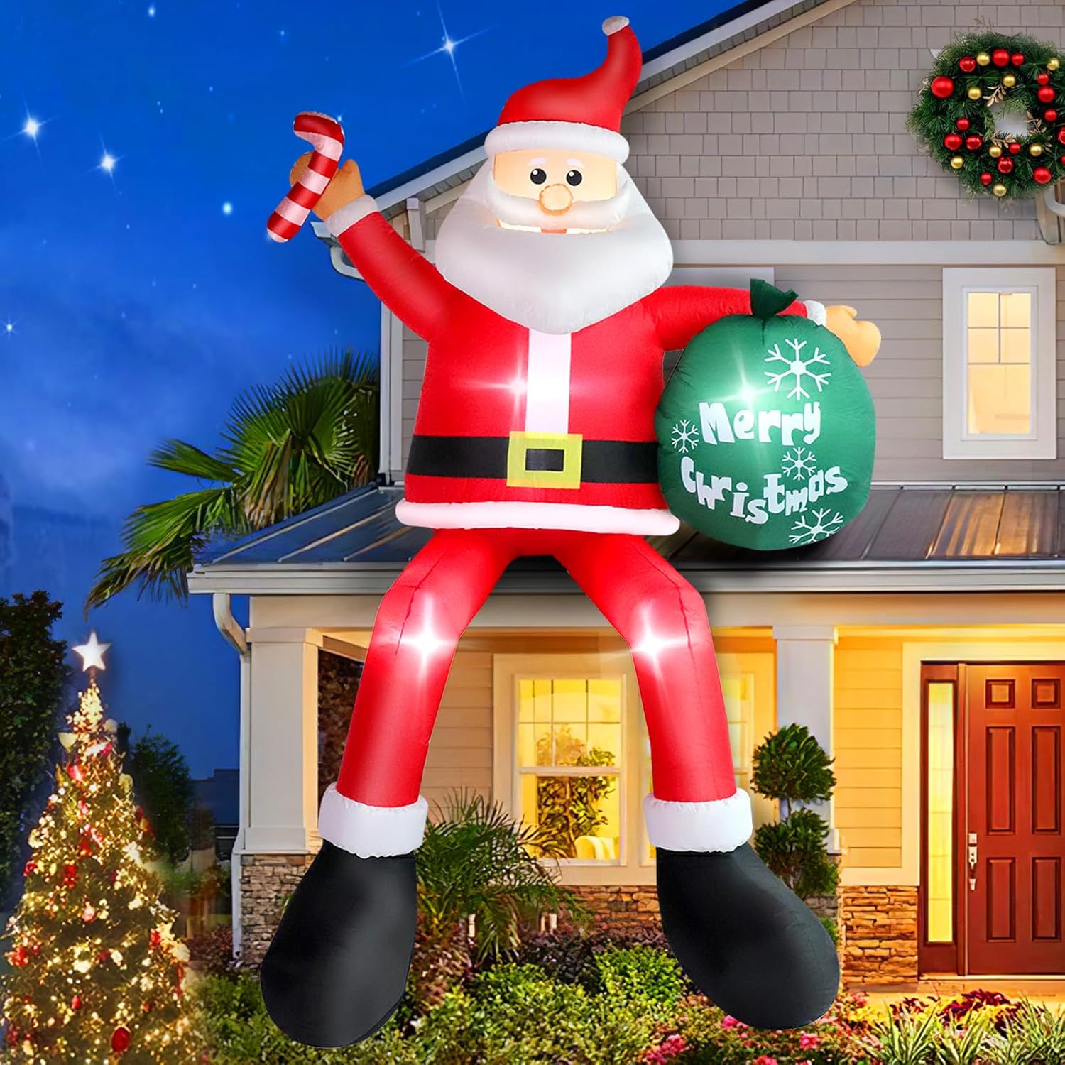 7 FT Christmas Inflatables Snowman Outdoor Yard Decorations, Christmas Blow up Snow Man with LED Lights & Black Hat, Winter Outside Decor for Holiday Party Patio Garden Lawn, Xmas New Year Kids Gifts