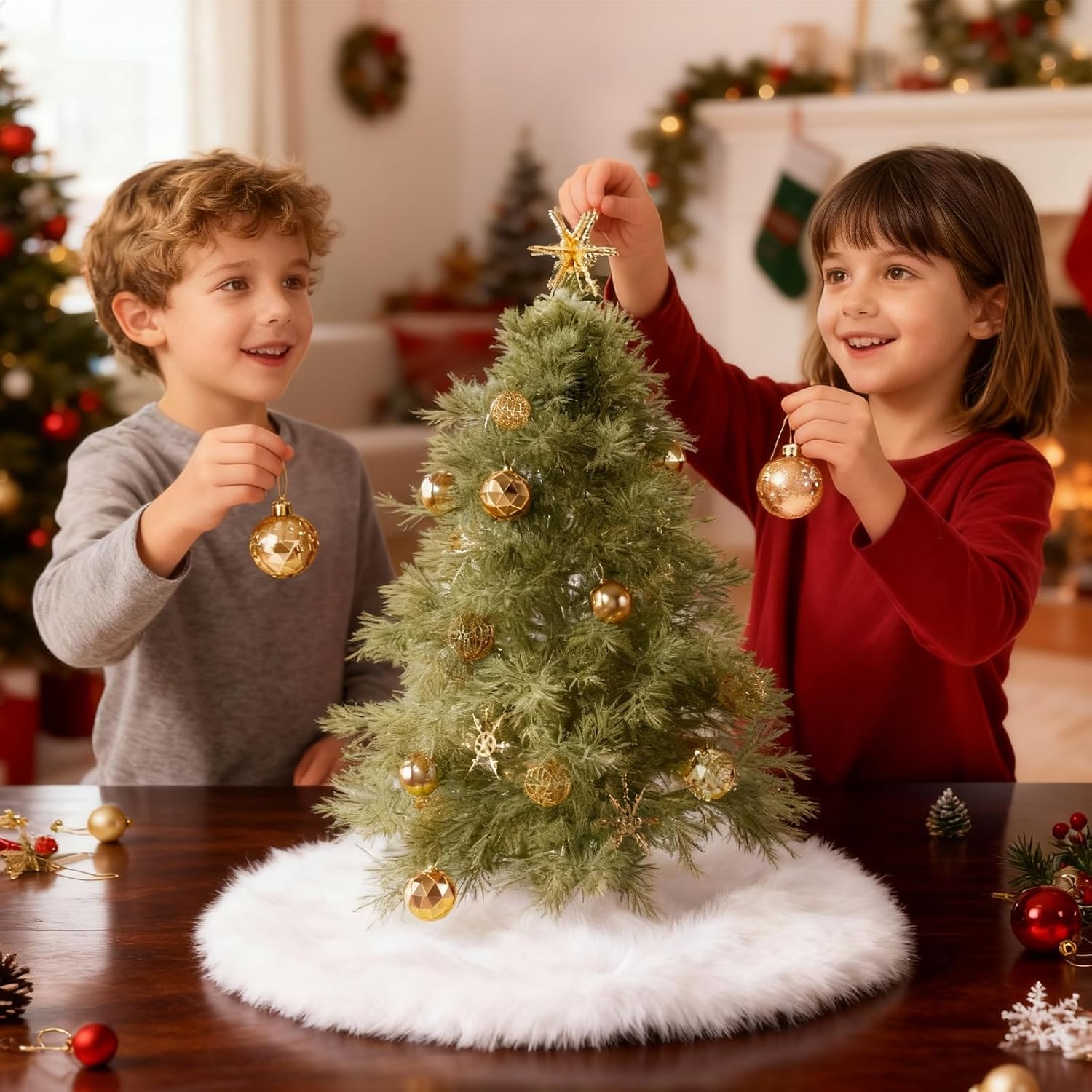 Christmas Tree Skirt 36 inch Wool Fur White Tree Skirt Small Snowy White Plush Velvet Tree Skirt Party Christmas Tree Decoration
