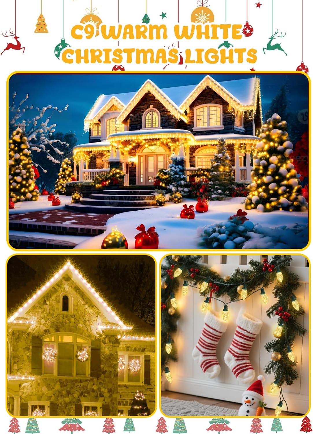 2-Pack Extentable C9 Christmas Lights Outdoor Indoor, 66 FT 100 LED Christmas String Lights Plug in with 8 Modes & Timer, Waterproof Fairy Twinkle Light for Xmas Tree Yard Decorations (Multi-Colored)