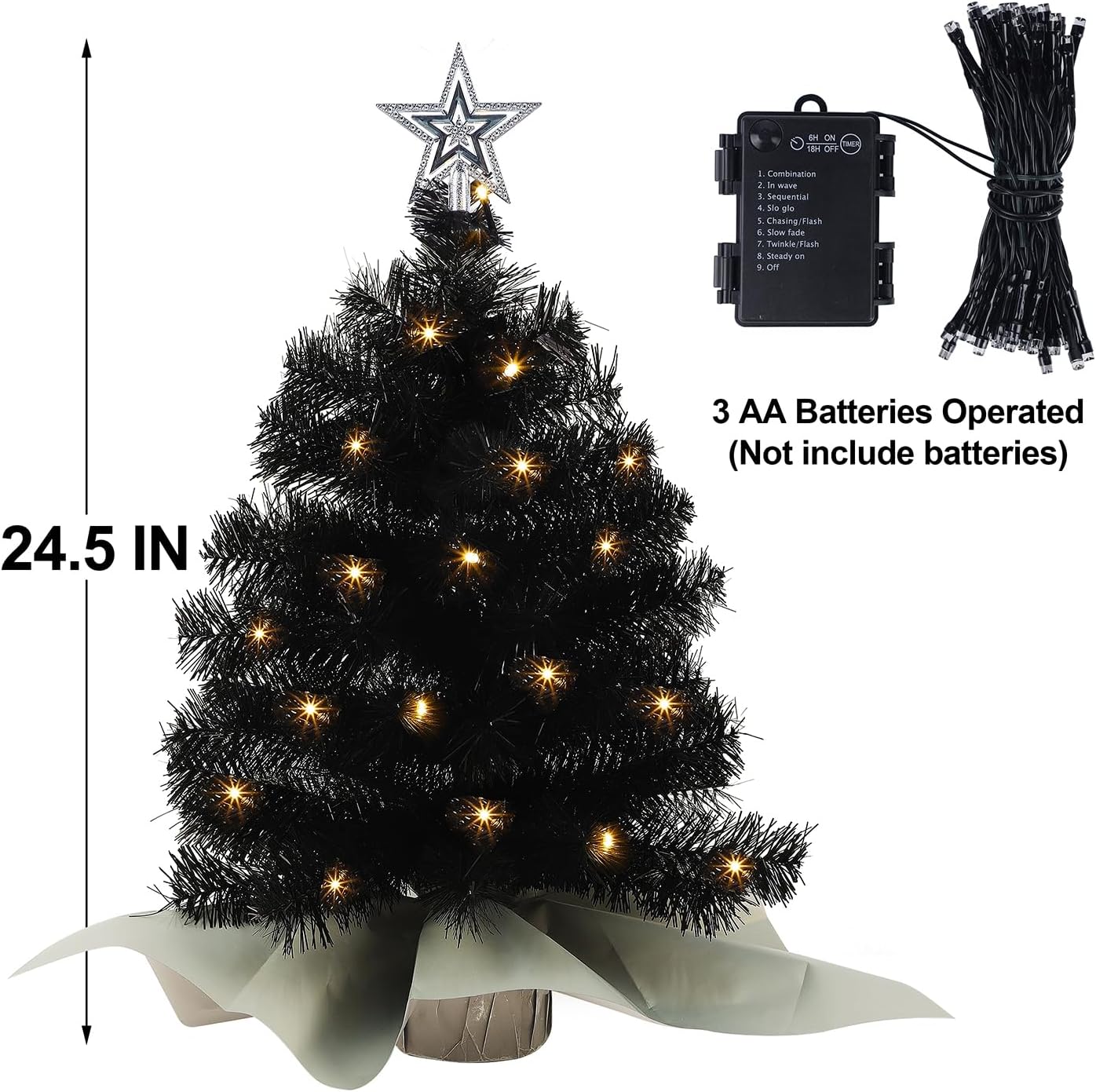 Juegoal 24 Inch Mini Christmas Tree Set, Table Top Artificial Christmas Trees with 50 LED Lights, Ornaments and Red Berries, Best DIY Christmas Decorations