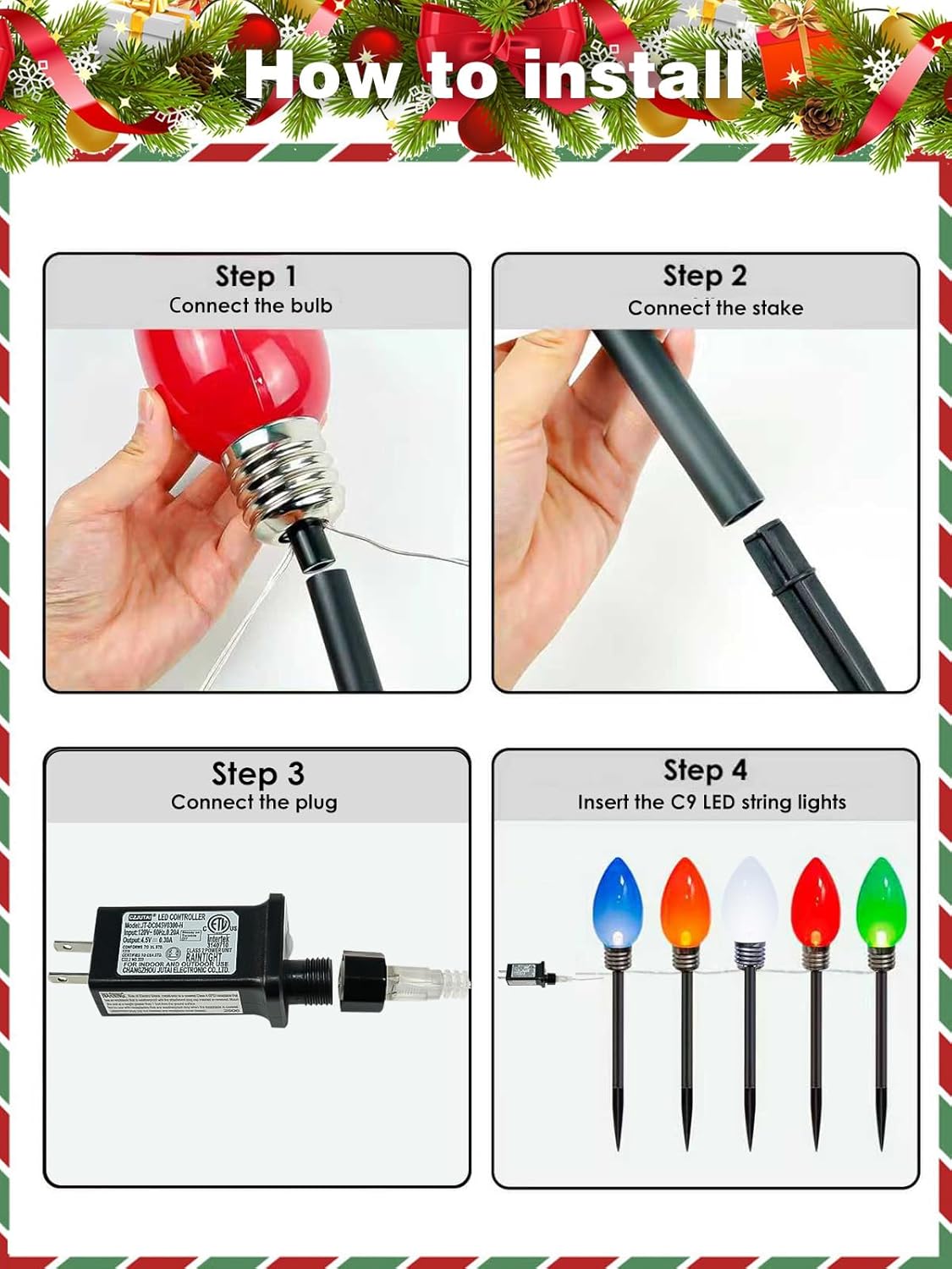 2-Pack Extentable C9 Christmas Lights Outdoor Indoor, 66 FT 100 LED Christmas String Lights Plug in with 8 Modes & Timer, Waterproof Fairy Twinkle Light for Xmas Tree Yard Decorations (Multi-Colored)