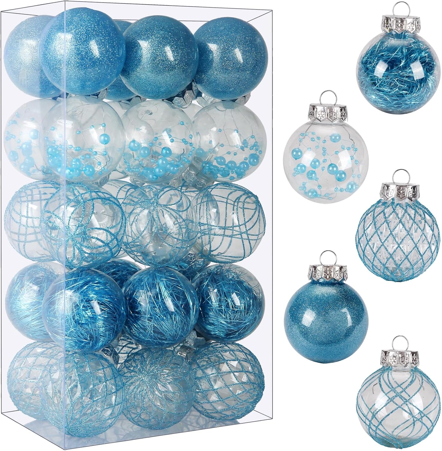 Clear Plastic Christmas Ball Ornaments, 30ct 2.36 Inch Champagne Balls for Tree Decoration - Shatterproof for Holiday Wedding Party Gifts