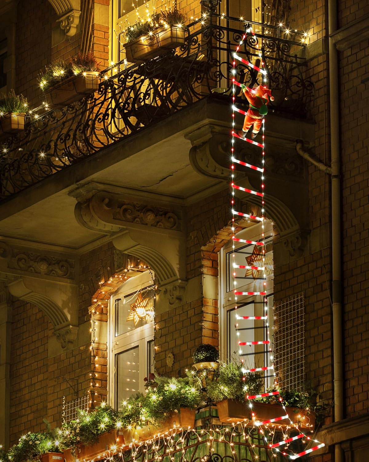 Toodour LED Christmas Lights - 10ft Christmas Decorative Ladder Lights with Santa Claus, Xmas Decorations Light for Indoor Outdoor, Window, Garden, Home, Wall, Xmas Tree Decor - Multicolor