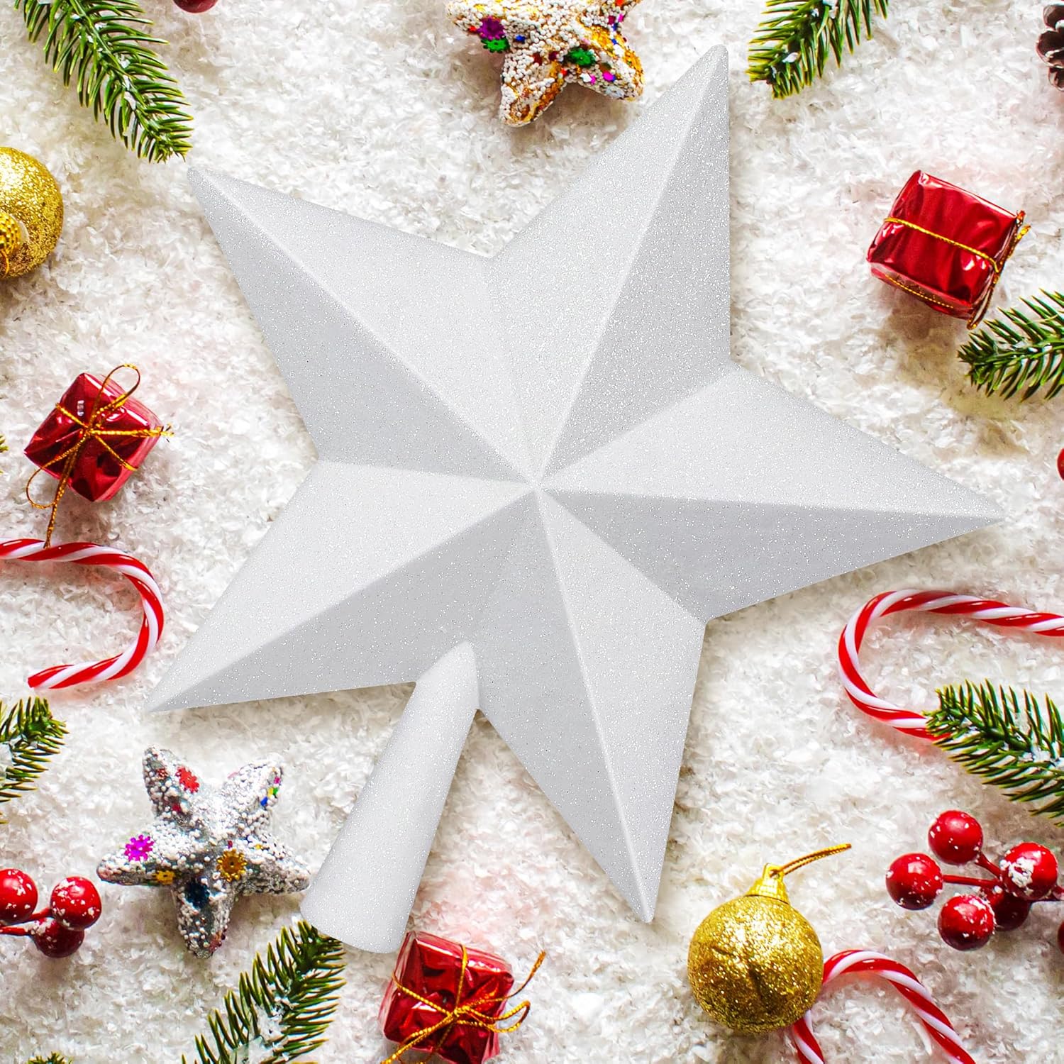 Christmas Tree Star Topper, 8 Gold Xmas Star Tree Decorations, 3D Shatterproof Bethlehem Star Tree Topper Decorations, Waterproof Christmas Tree Topper Decor for Holiday Home Outdoor Ornament