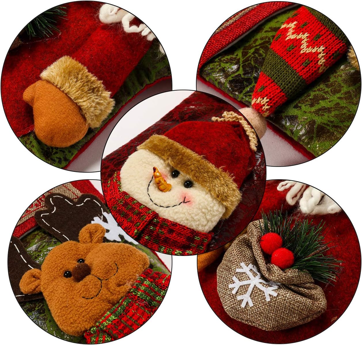 Sunnyglade 3PCS 18 Christmas Stocking Classic Large Stockings Santa, Snowman, Reindeer Xmas Character for Family Holiday Christmas Party Decorations